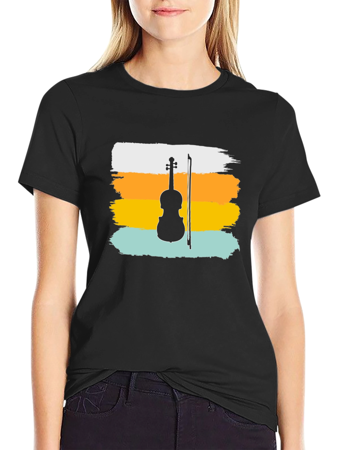 Violin Silhouette T-Shirt - Retro Style
