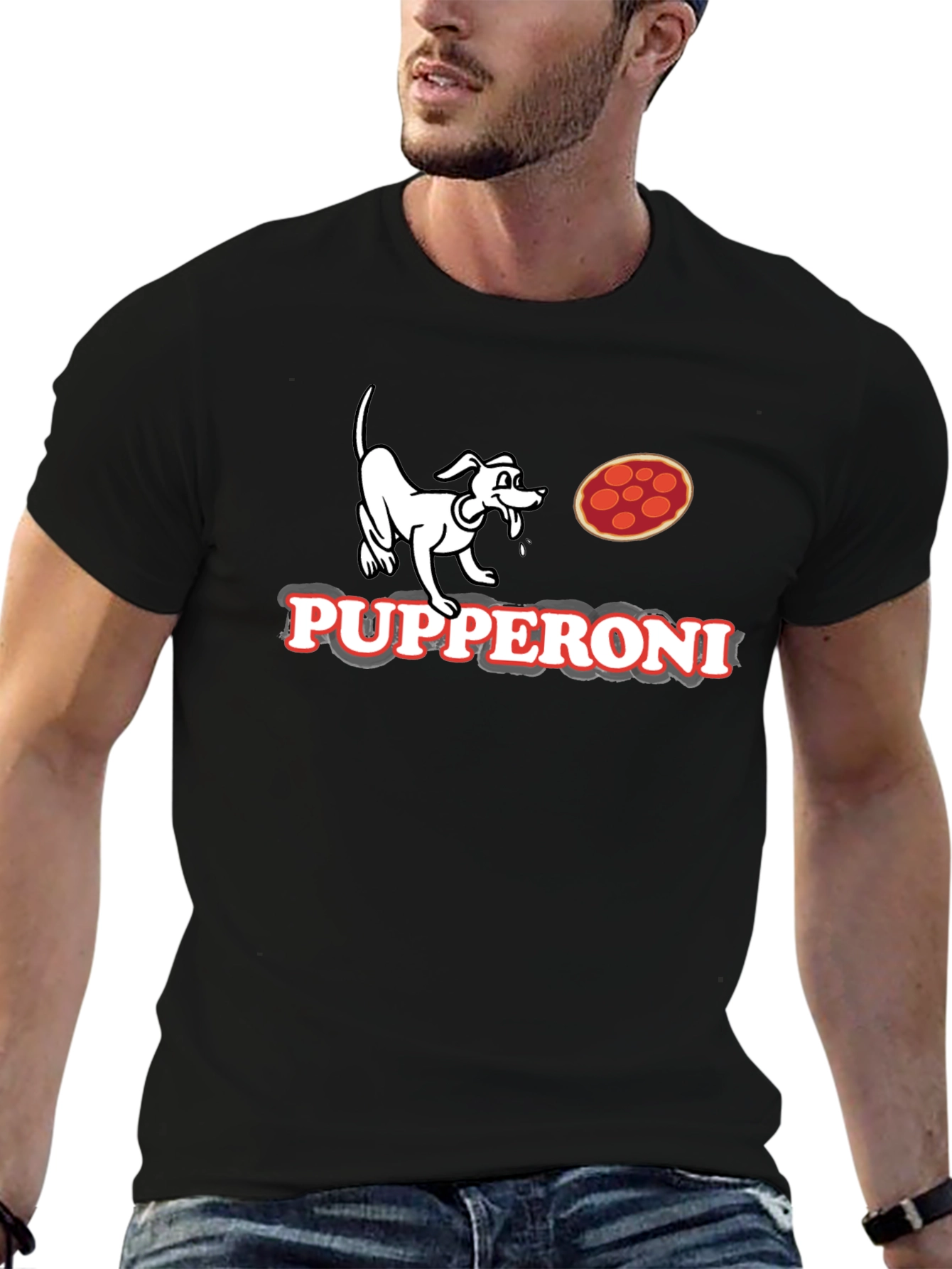 Pupperoni Pizza Dog Graphic Tee - Black