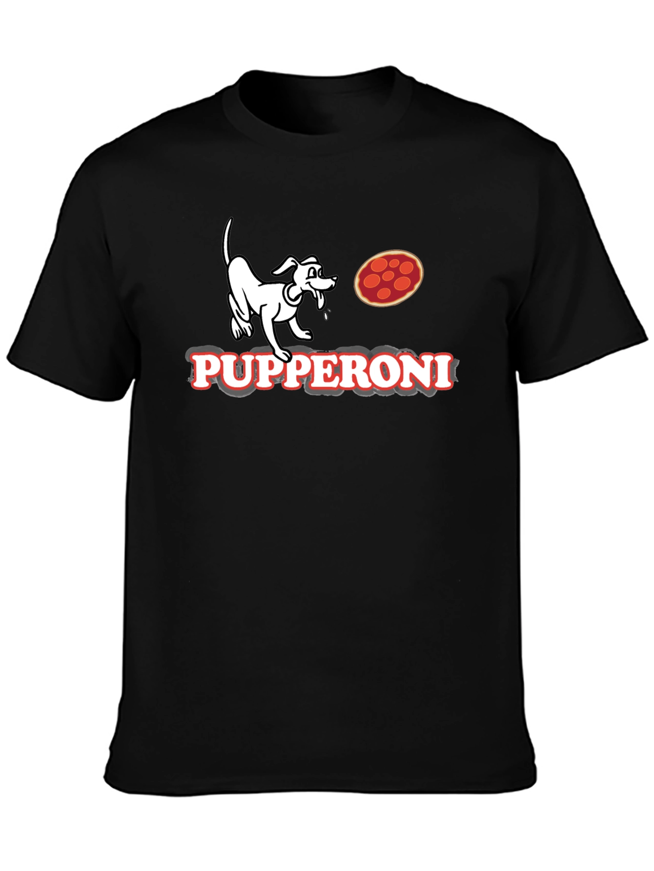 Pupperoni Pizza Dog Graphic Tee - Black