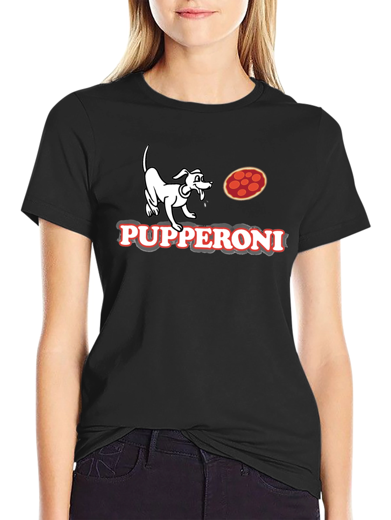 Pupperoni Pizza Dog Graphic Tee - Black
