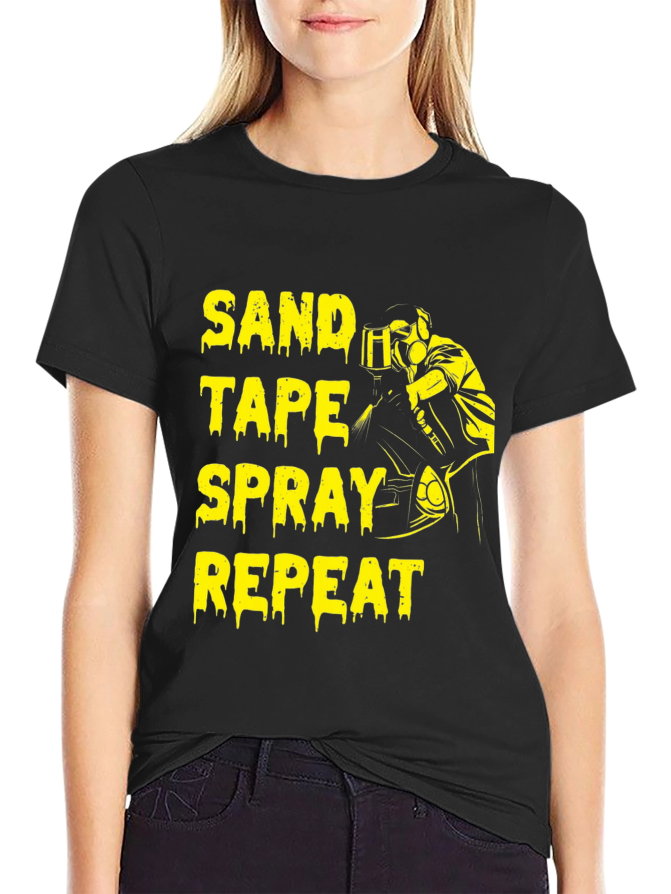 Sand Tape Spray Repeat Graphic Tee - Black T-Shirt