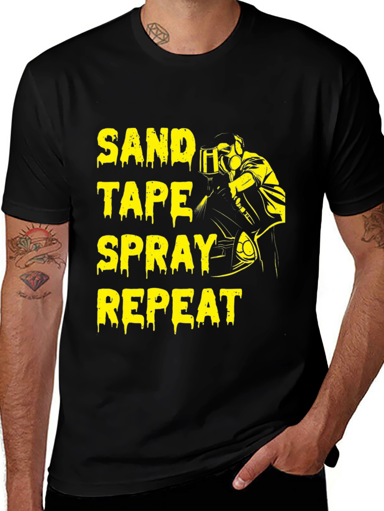 Sand Tape Spray Repeat Graphic Tee - Black T-Shirt