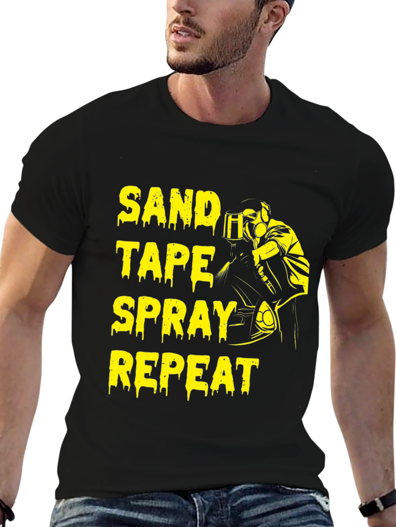 Sand Tape Spray Repeat Graphic Tee - Black T-Shirt