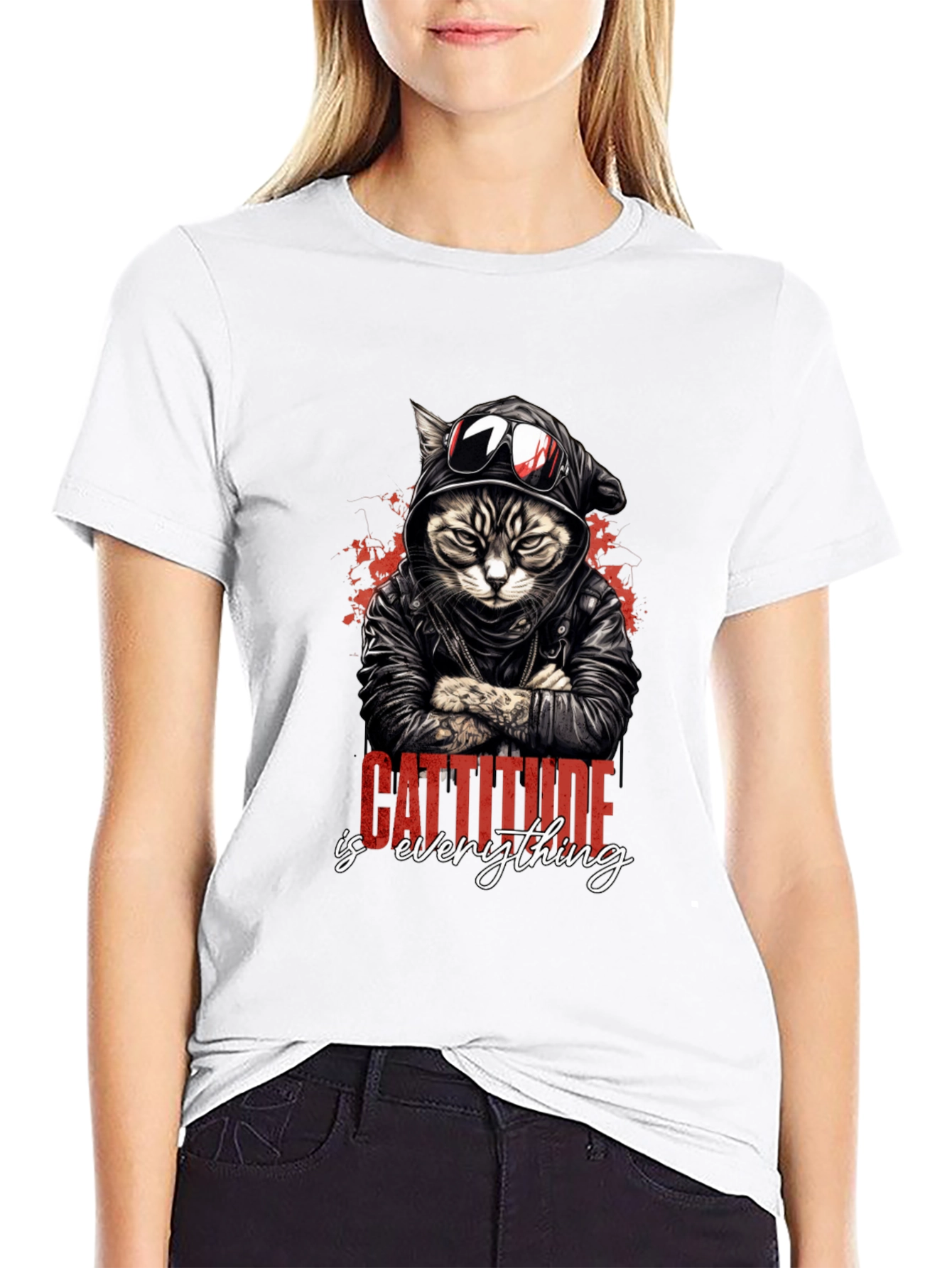 Cool Cat Attitude Graphic T-Shirt