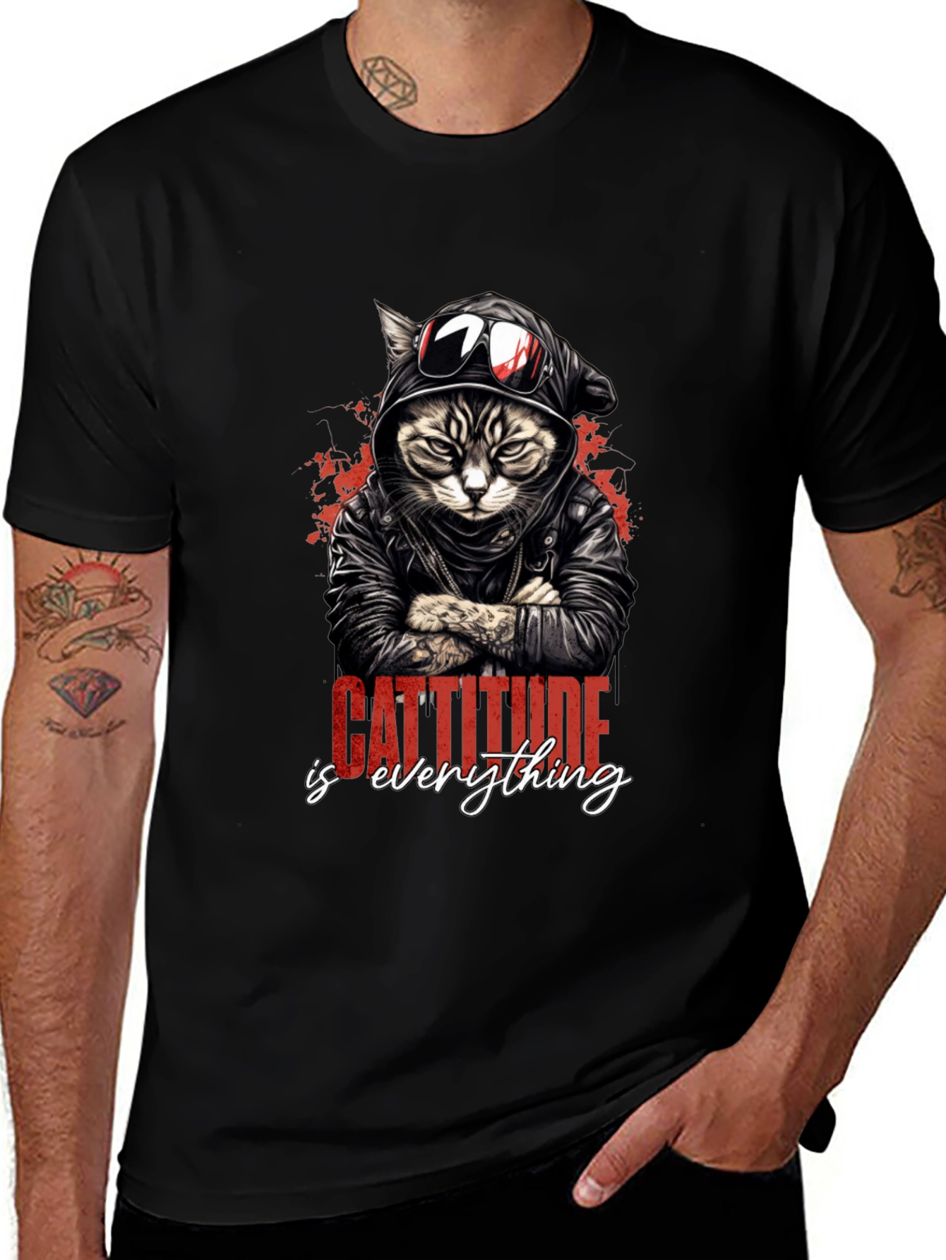 Cool Cat Attitude Graphic T-Shirt