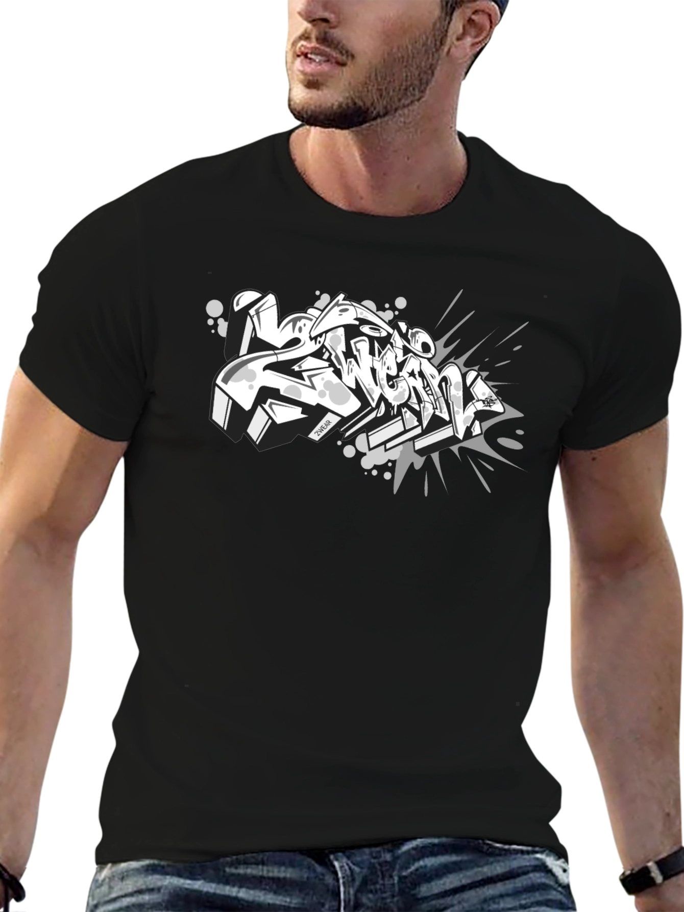 Black Graphic Tee - Urban Graffiti Design