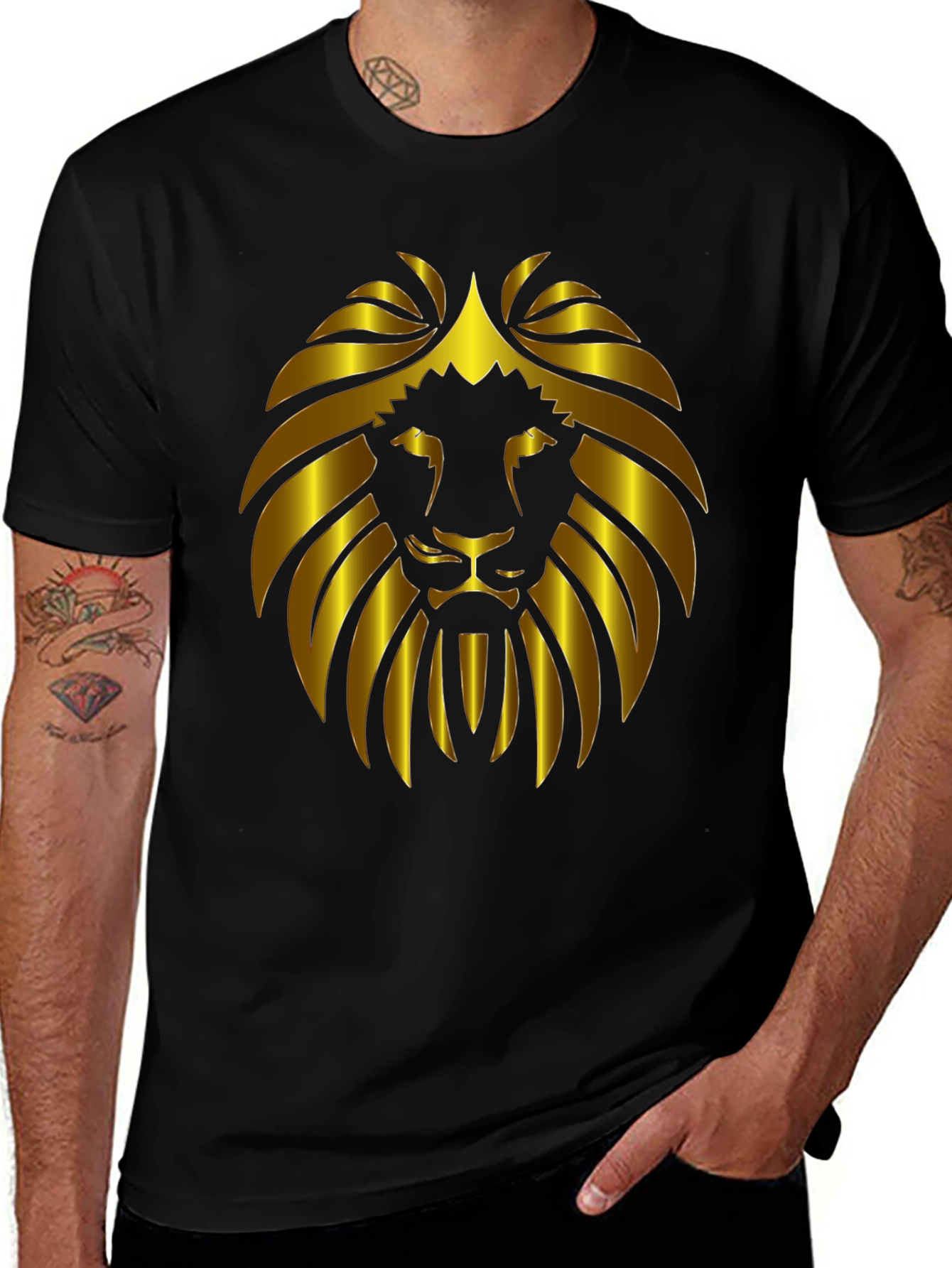 Lion Head Graphic Tee - Bold Gold Design