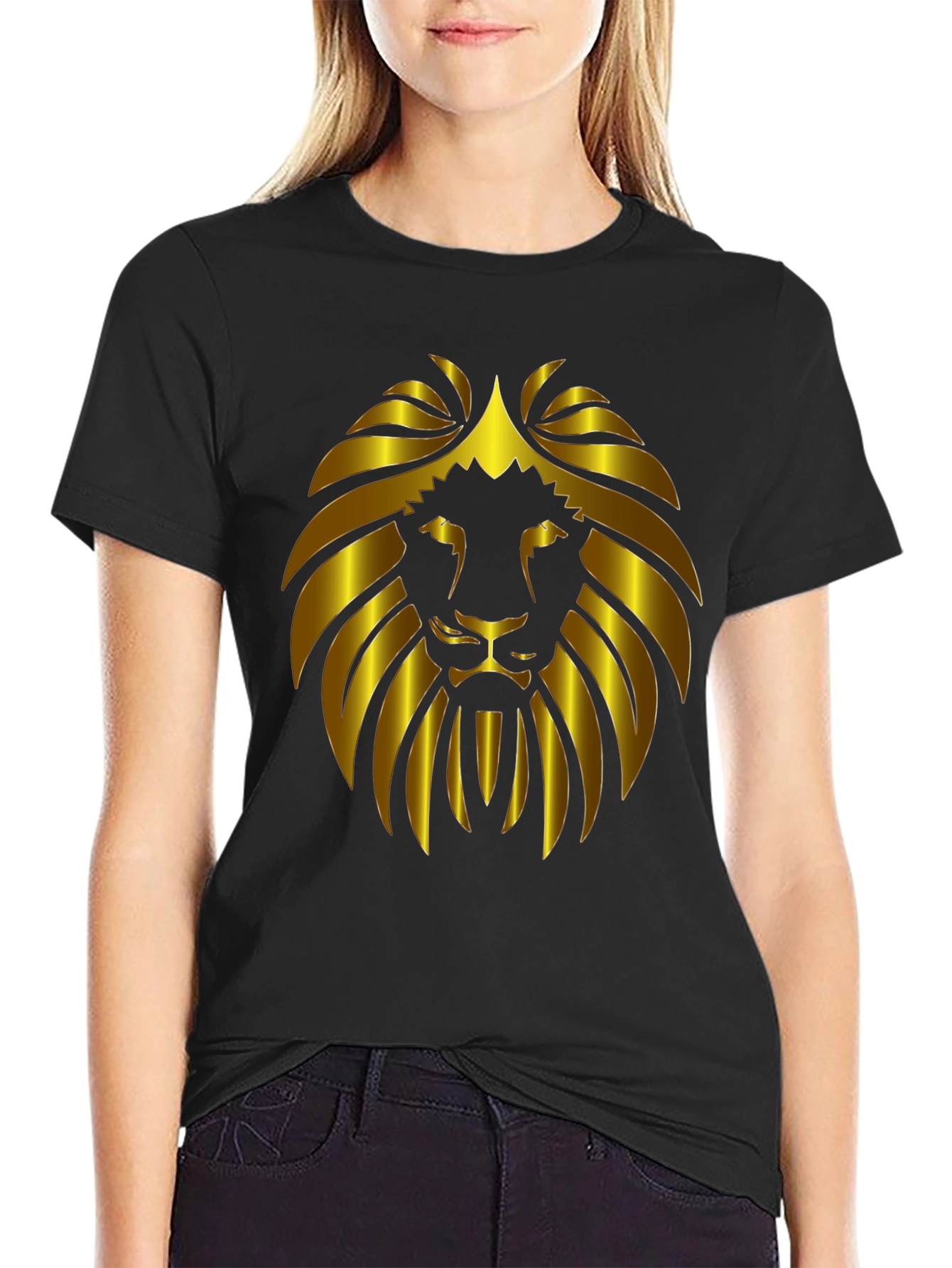Lion Head Graphic Tee - Bold Gold Design