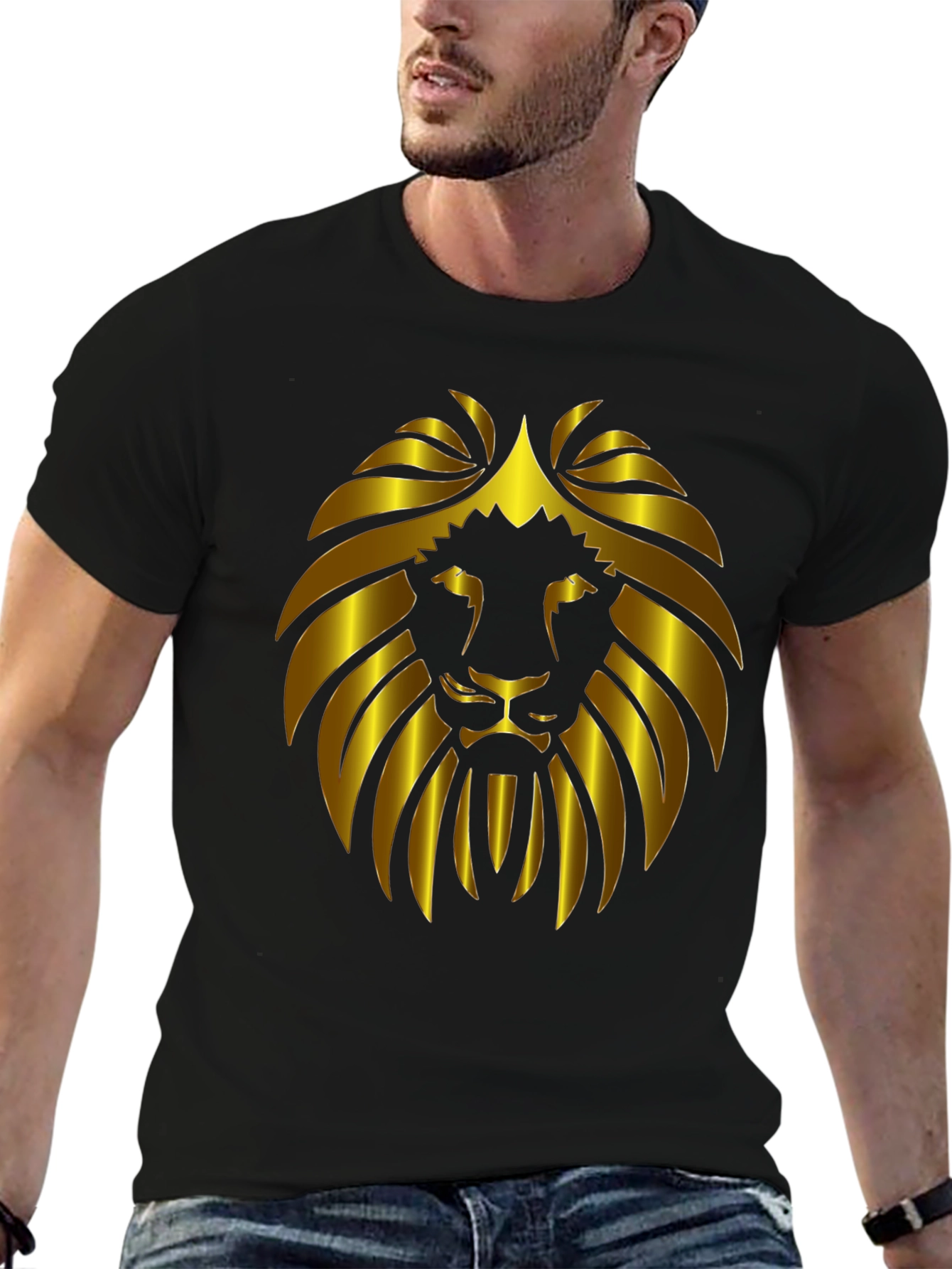 Lion Head Graphic Tee - Bold Gold Design