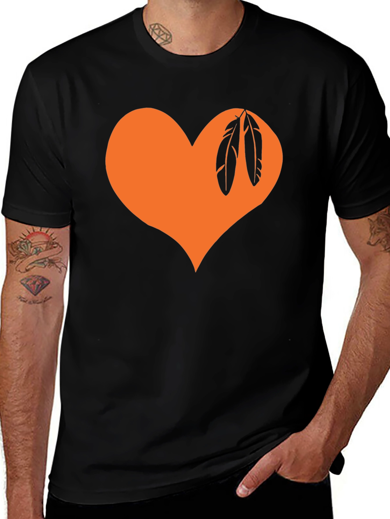 Orange Heart Feather Graphic Tee
