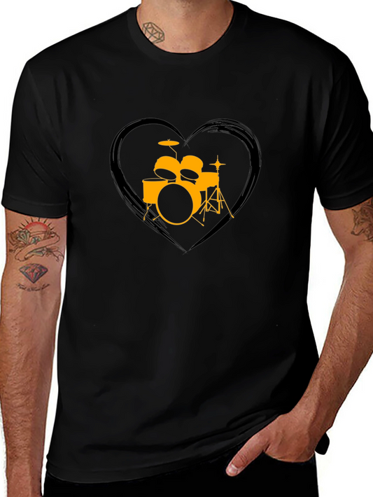 Drum Set Heart Graphic T-Shirt - Music Lover Tee