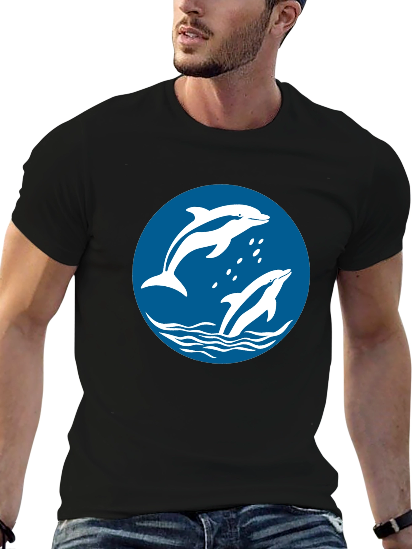 Dolphin Graphic Print Crew Neck T-Shirt