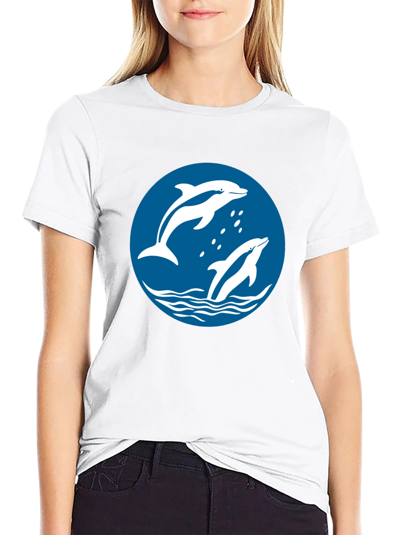Dolphin Graphic Print Crew Neck T-Shirt