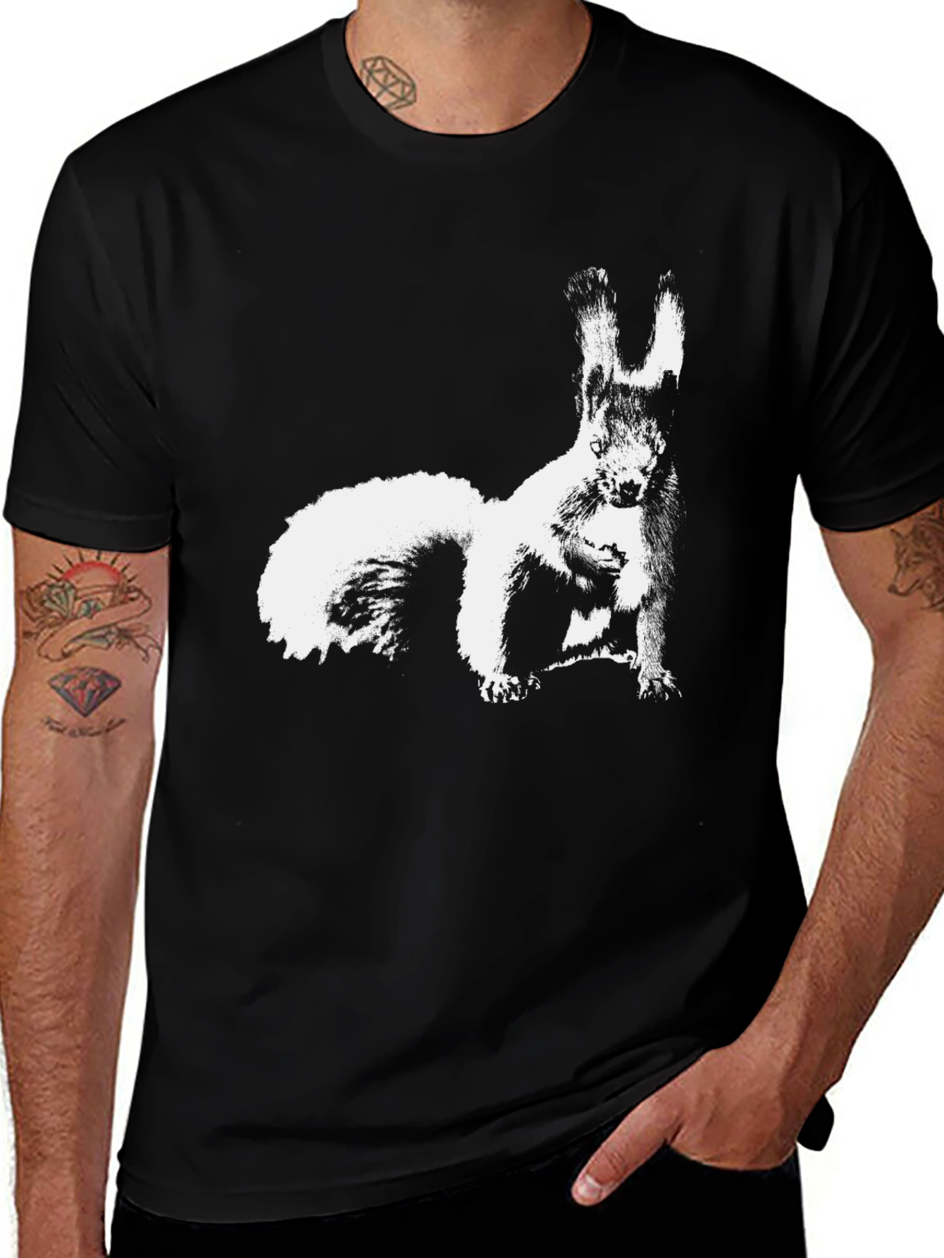 Squirrel Graphic Print Black T-Shirt