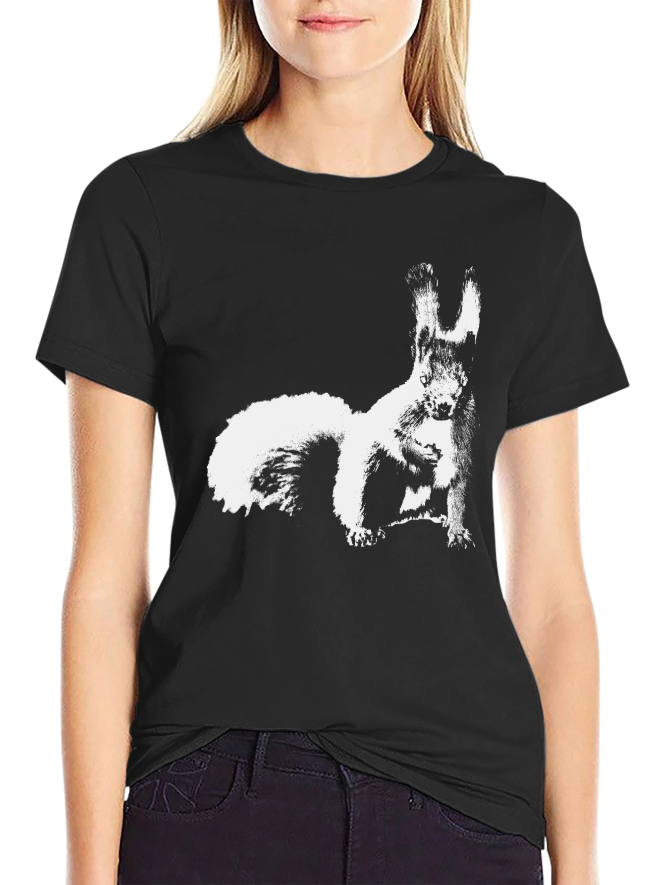 Squirrel Graphic Print Black T-Shirt