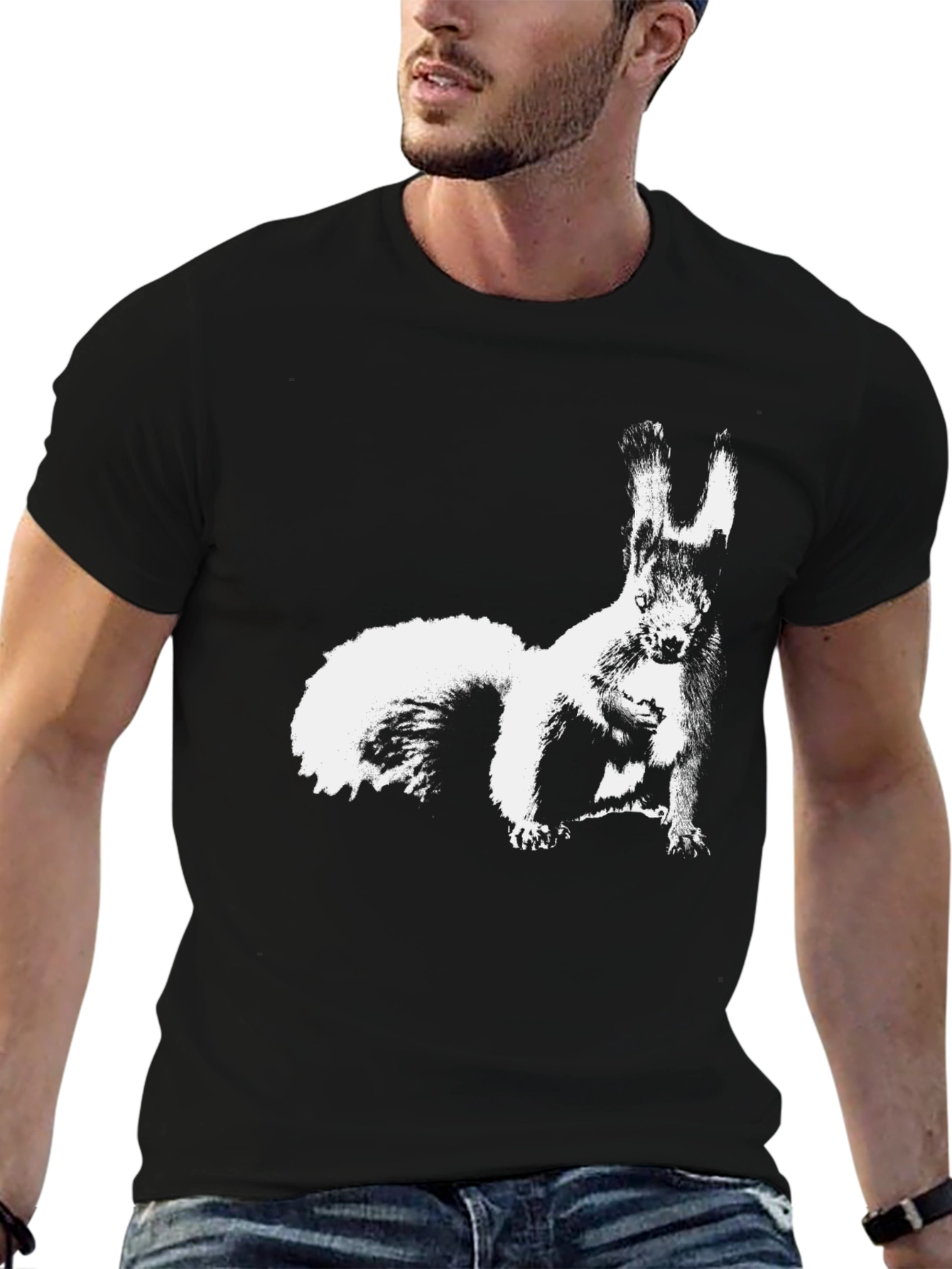 Squirrel Graphic Print Black T-Shirt