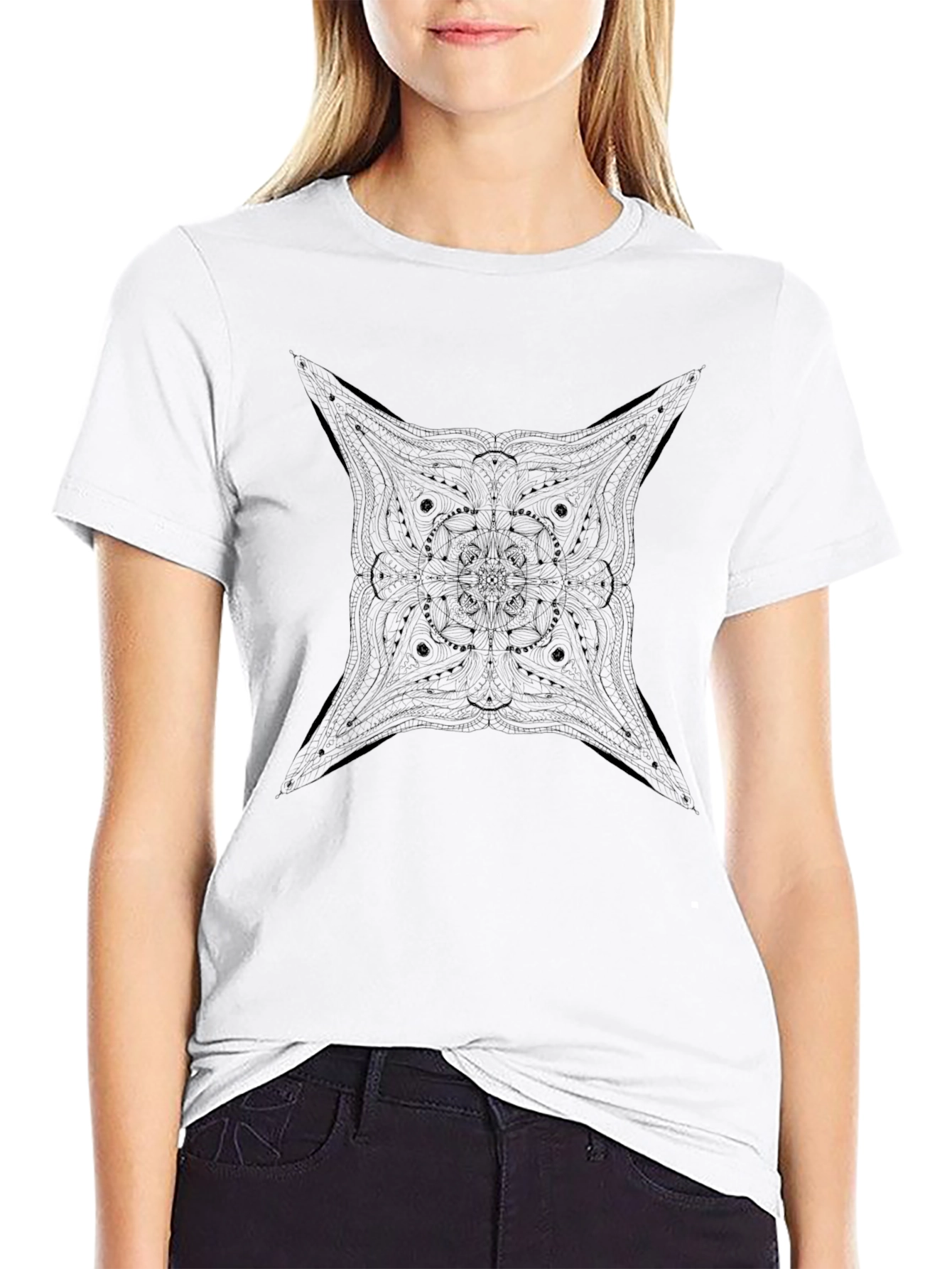 Black Graphic Tee - Mandala Design