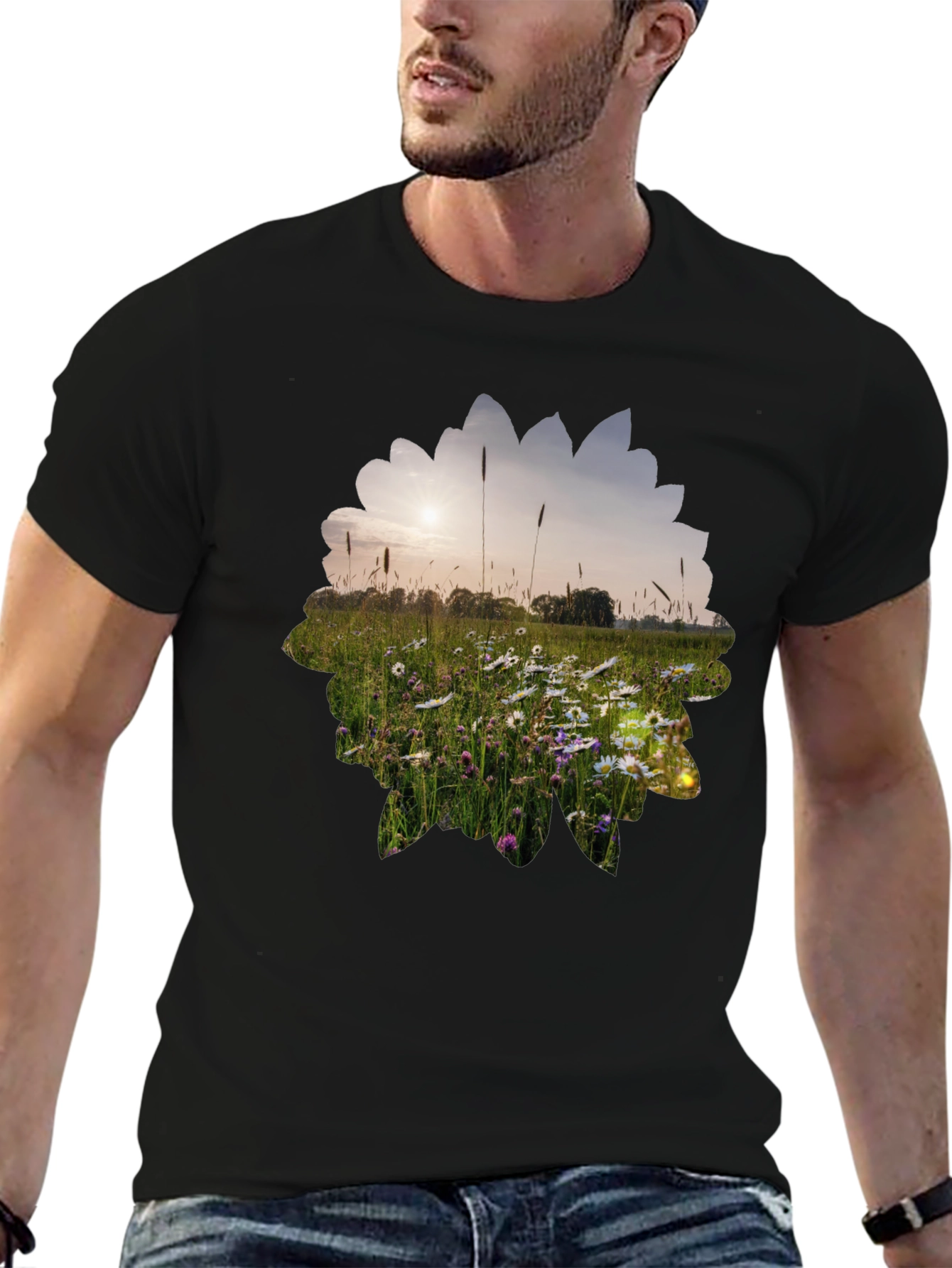 Nature Meadow Graphic Black T-Shirt