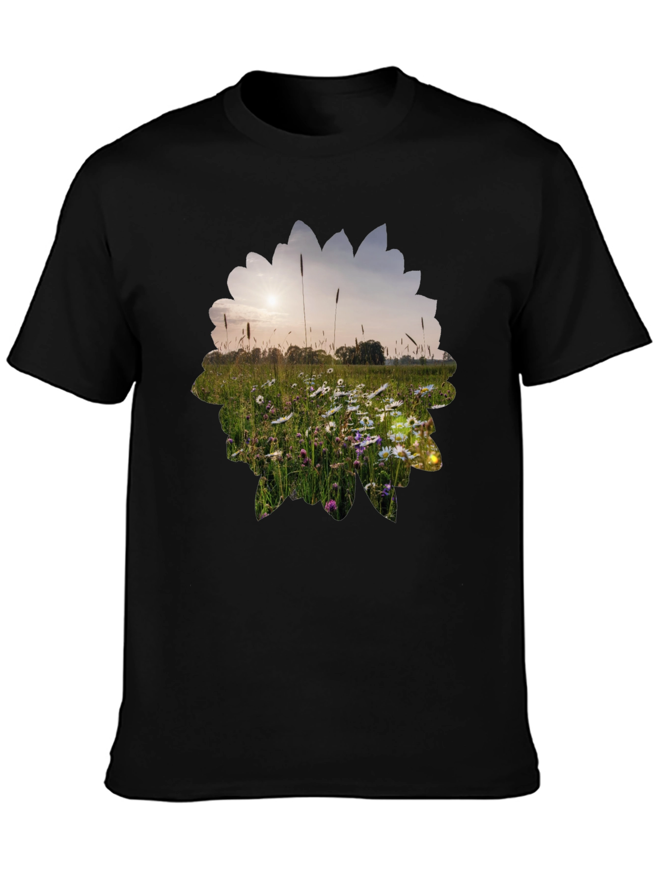 Nature Meadow Graphic Black T-Shirt
