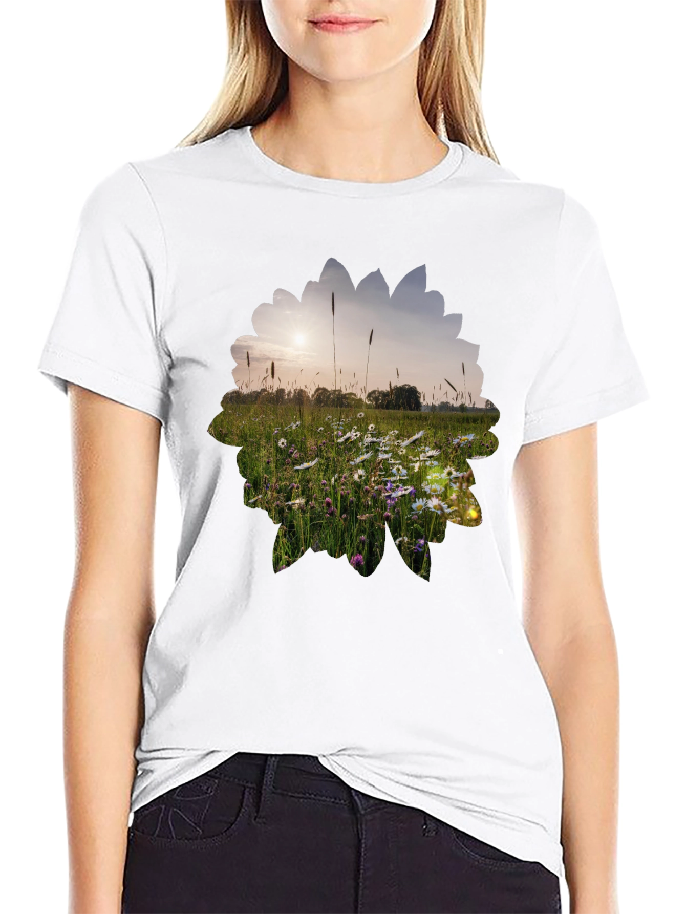 Nature Meadow Graphic Black T-Shirt