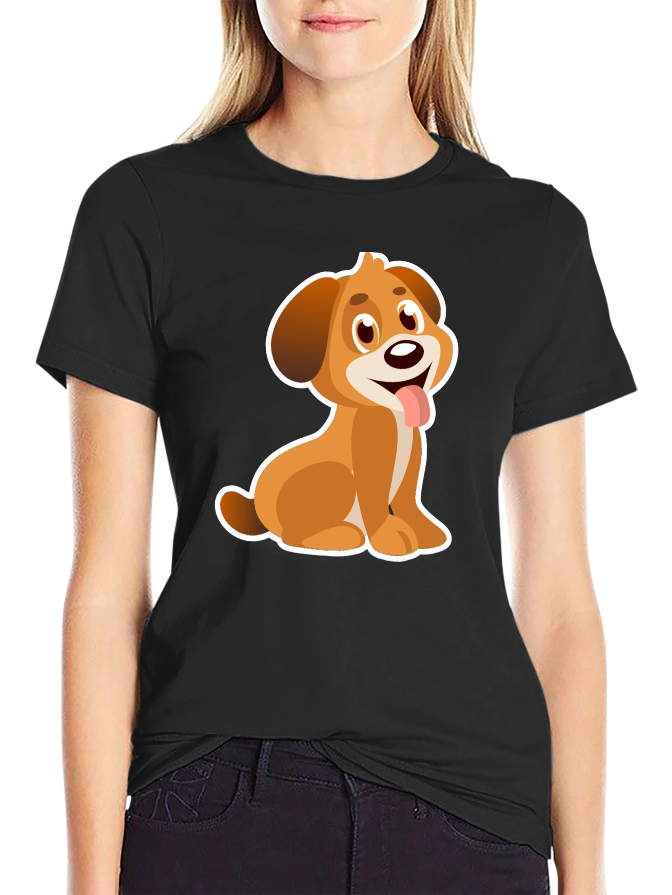 Cute Cartoon Dog T-Shirt - Black