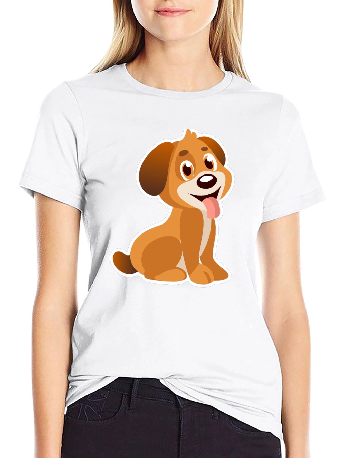 Cute Cartoon Dog T-Shirt - Black