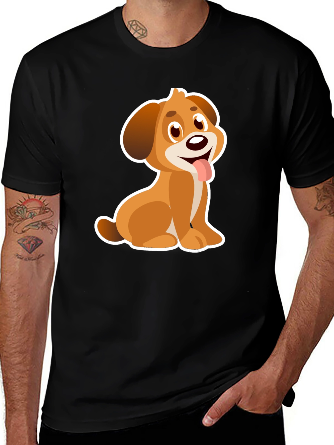 Cute Cartoon Dog T-Shirt - Black
