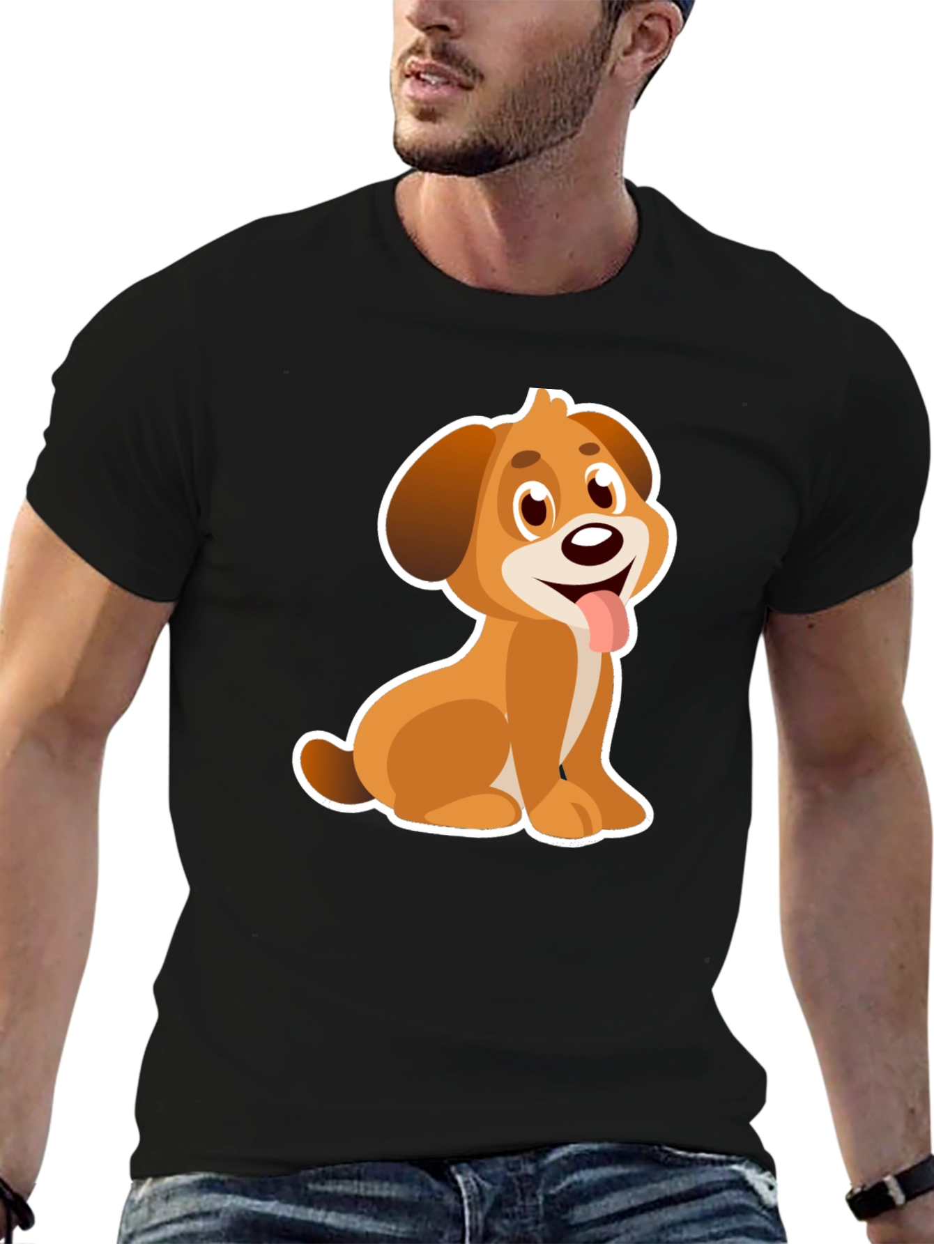 Cute Cartoon Dog T-Shirt - Black
