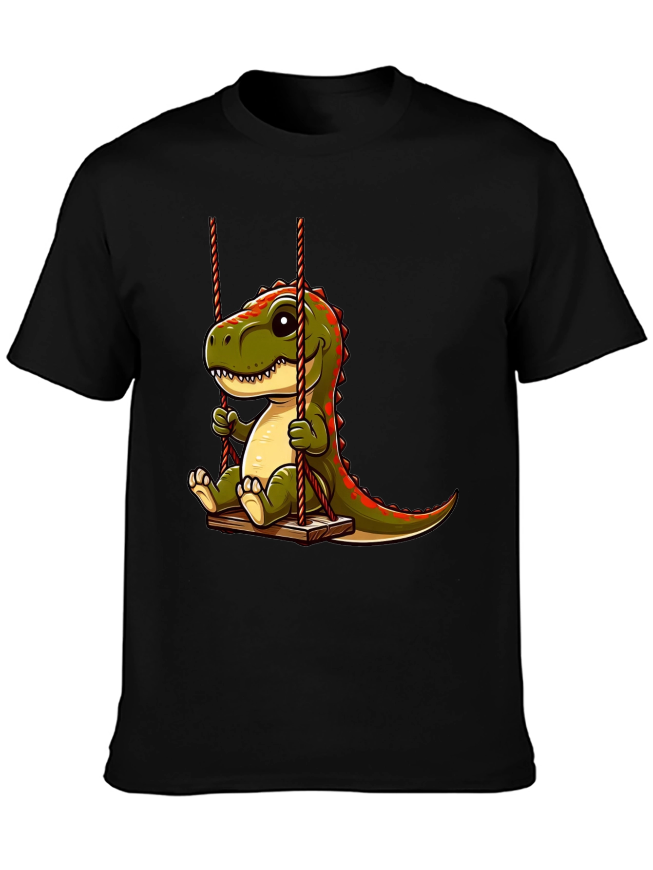 Cartoon Dinosaur On Swing Graphic T-Shirt