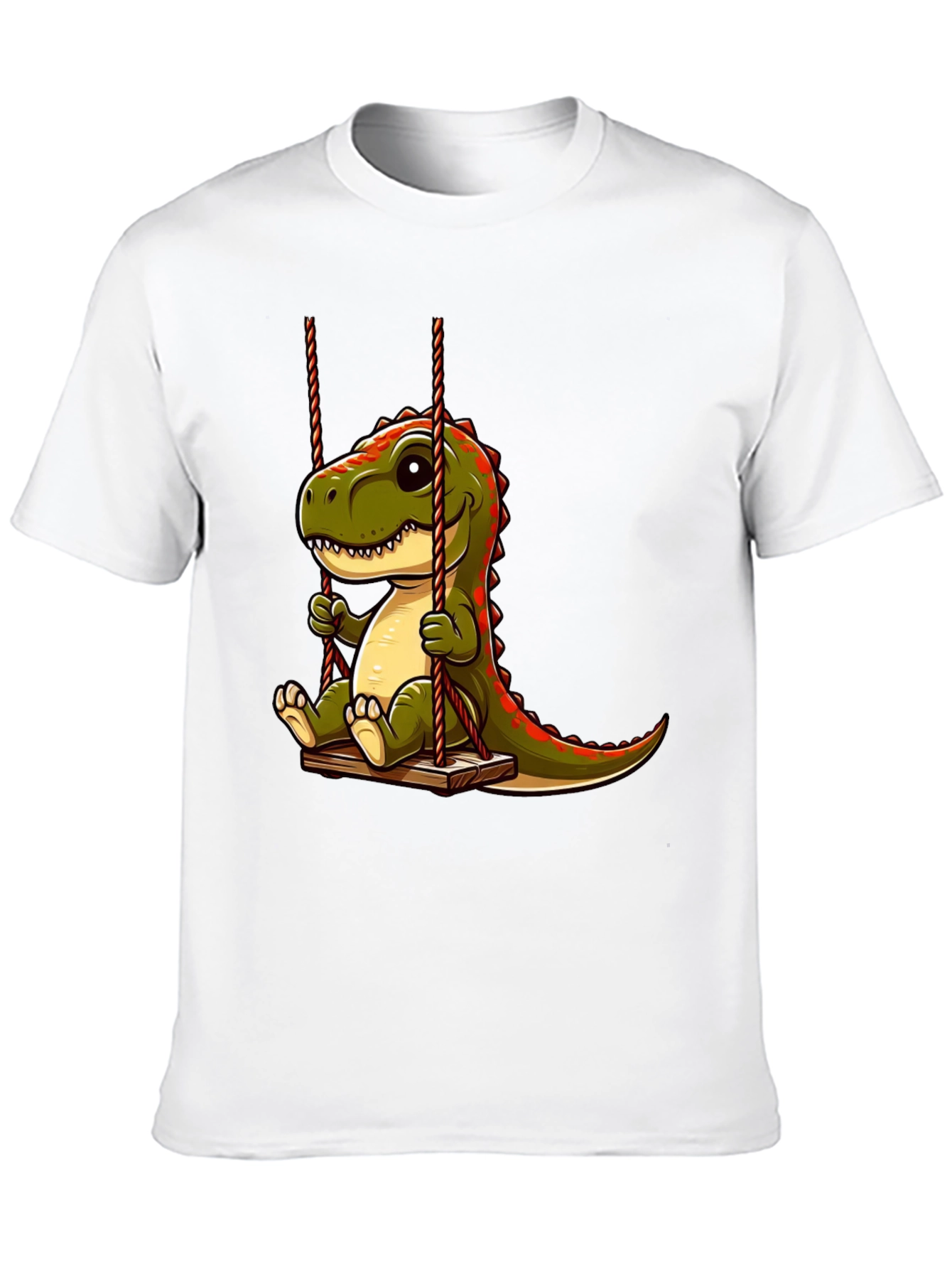 Cartoon Dinosaur On Swing Graphic T-Shirt