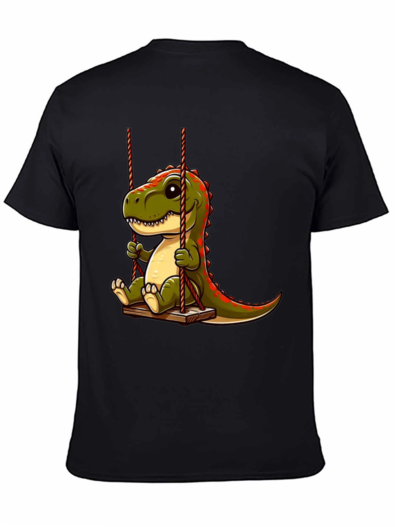 Cartoon Dinosaur On Swing Graphic T-Shirt