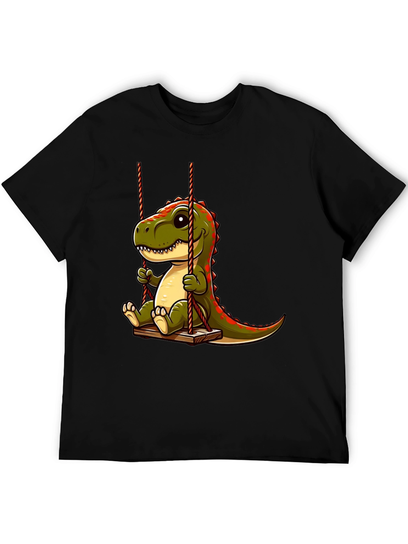 Cartoon Dinosaur On Swing Graphic T-Shirt