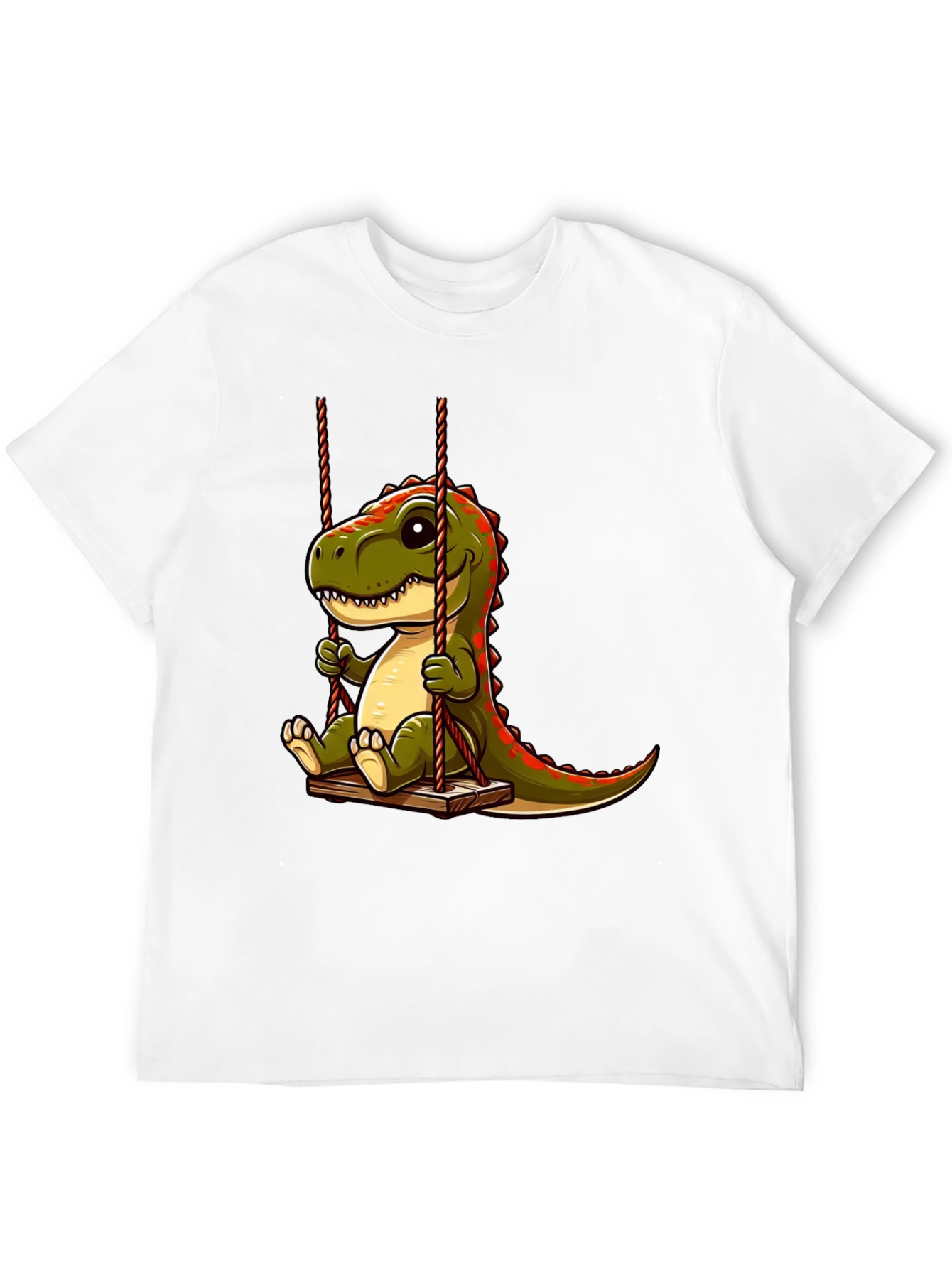Cartoon Dinosaur On Swing Graphic T-Shirt