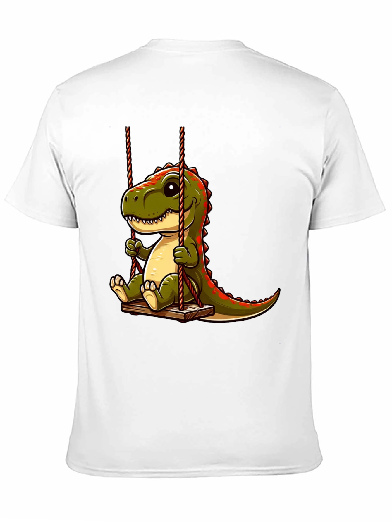 Cartoon Dinosaur On Swing Graphic T-Shirt