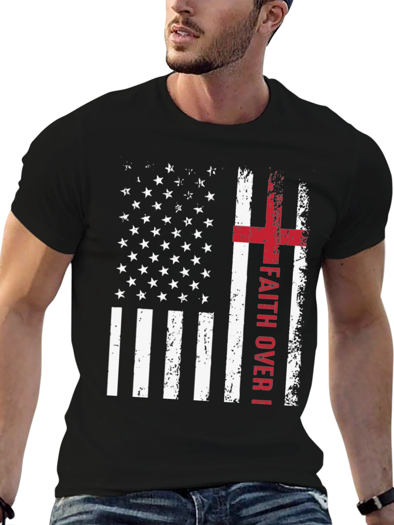 Faith Over Flag T-Shirt Christian Patriotic USA Flag