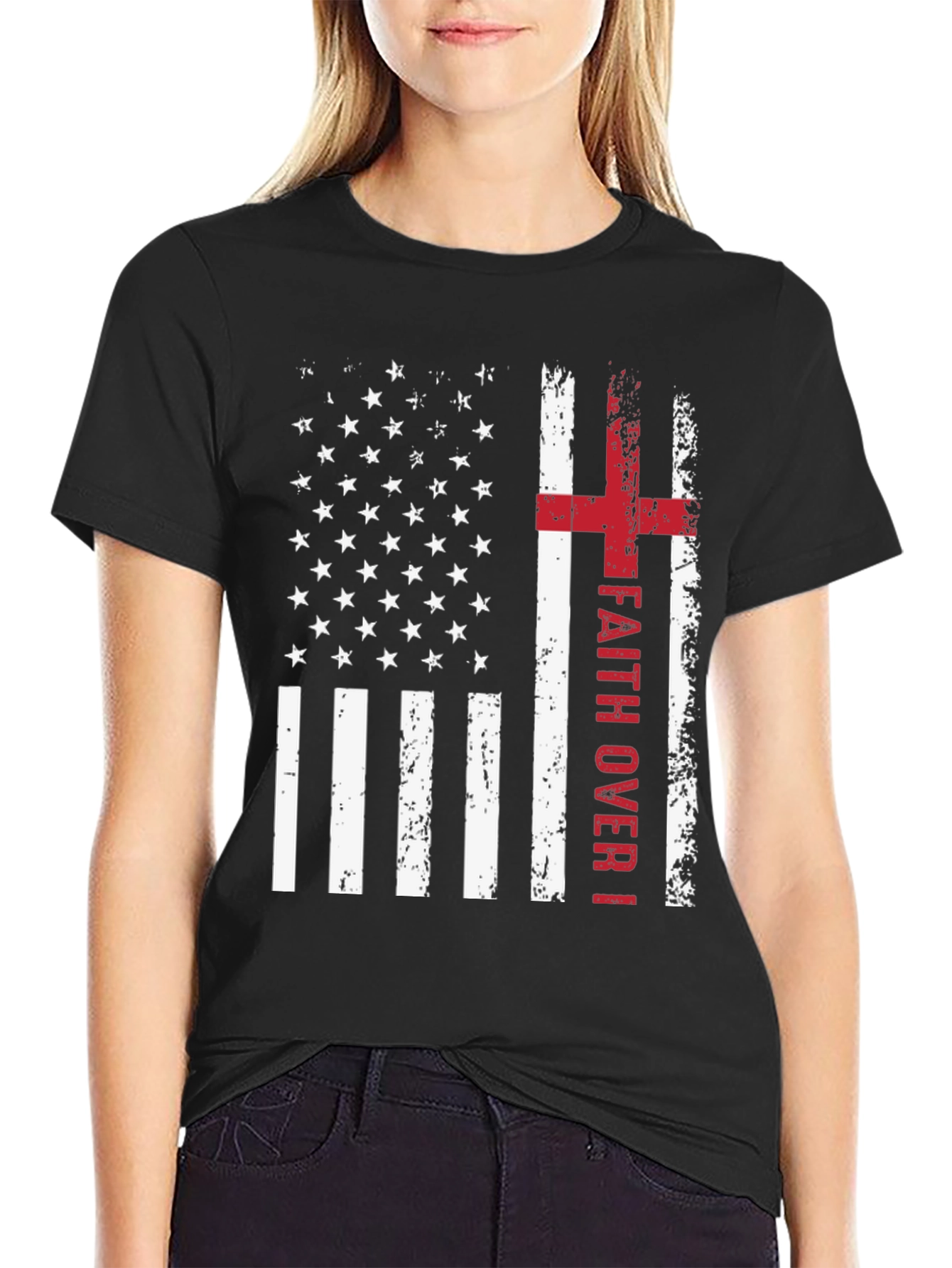 Faith Over Flag T-Shirt Christian Patriotic USA Flag