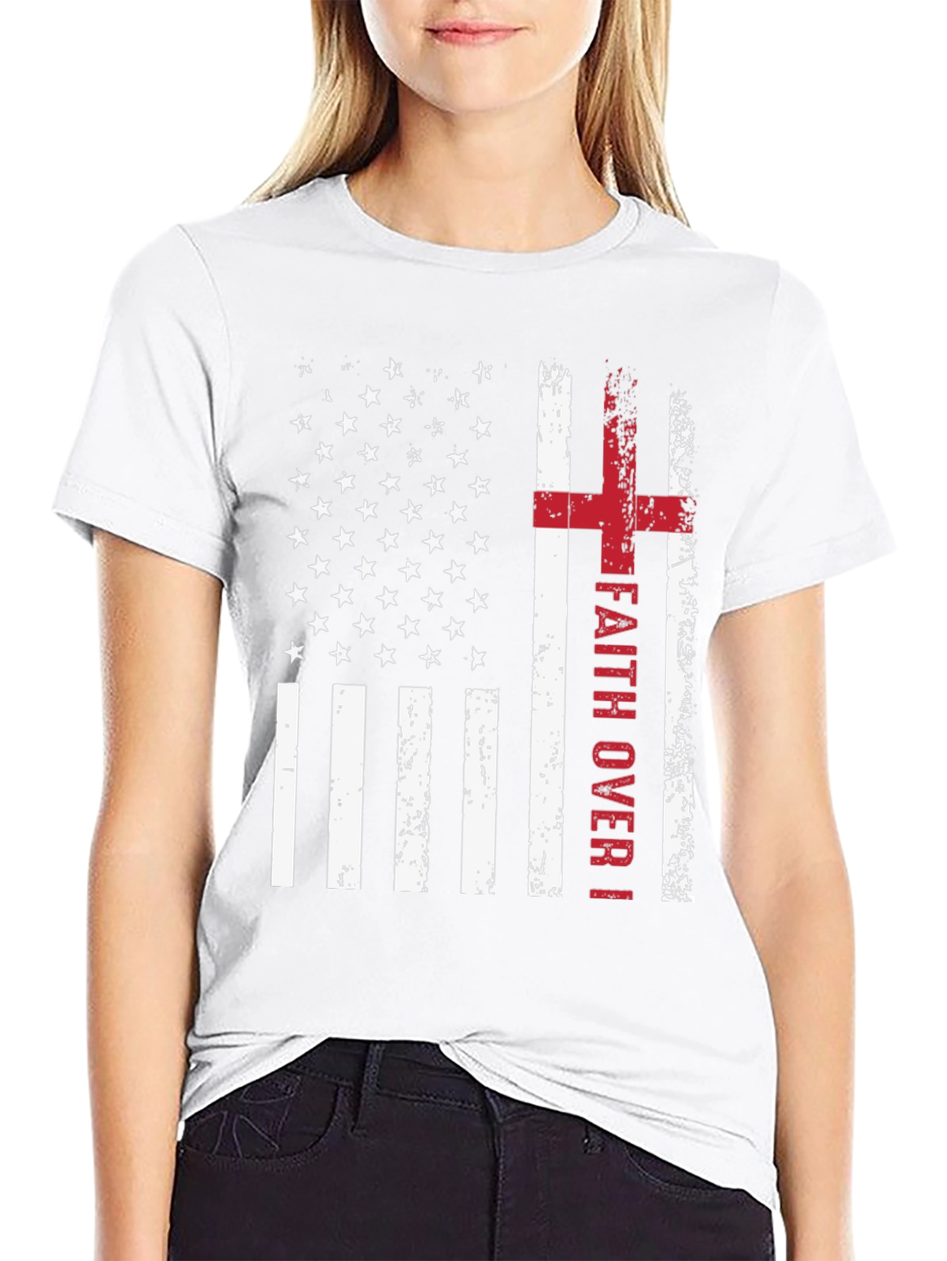 Faith Over Flag T-Shirt Christian Patriotic USA Flag