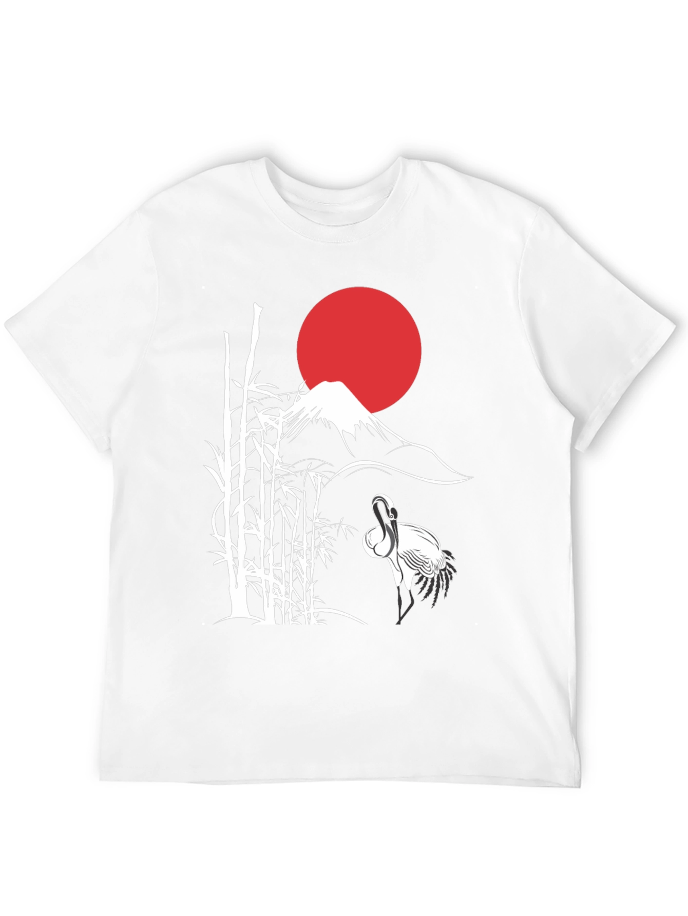 Japanese Art Crane & Mount Fuji Black T-Shirt