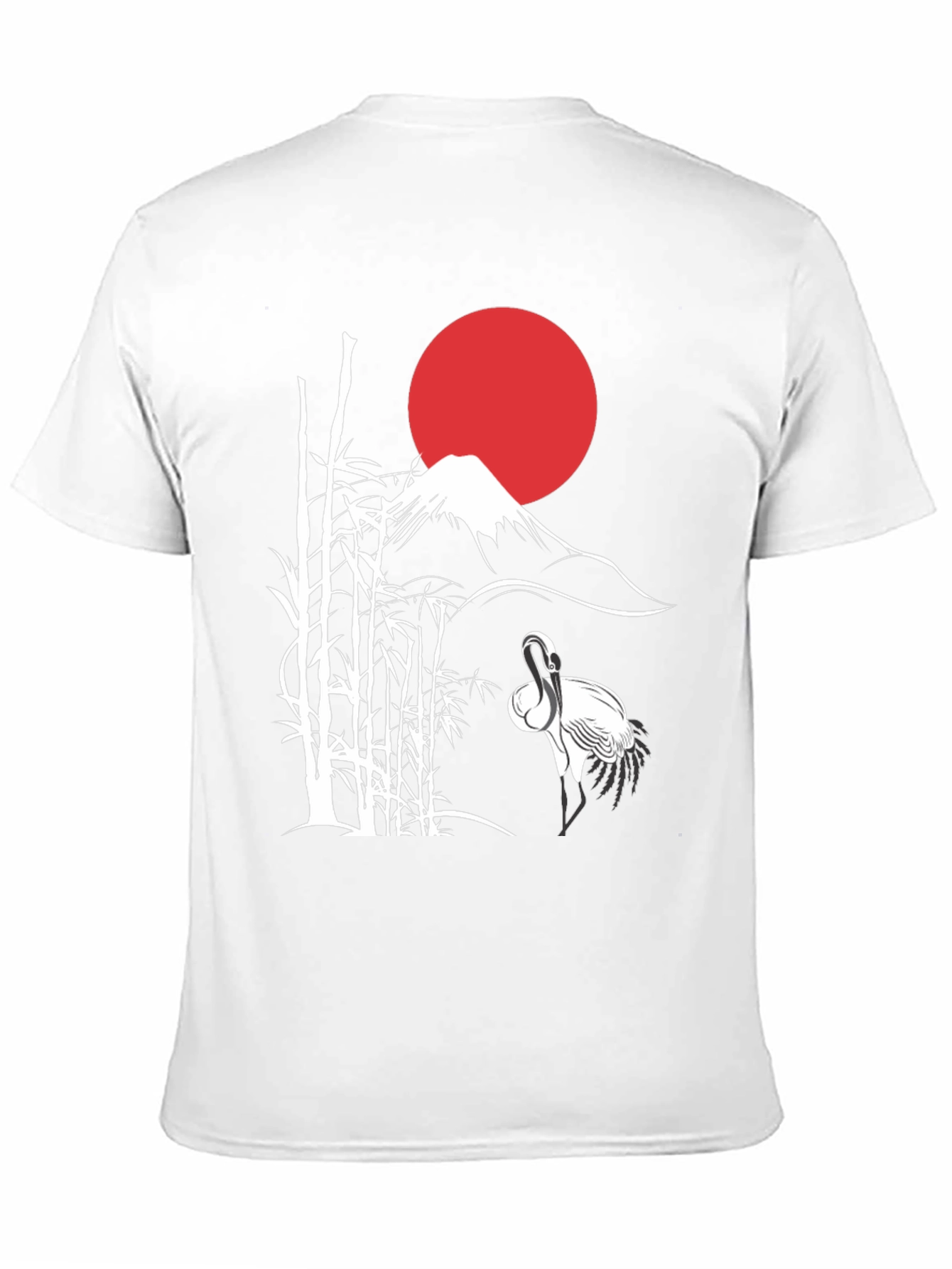 Japanese Art Crane & Mount Fuji Black T-Shirt