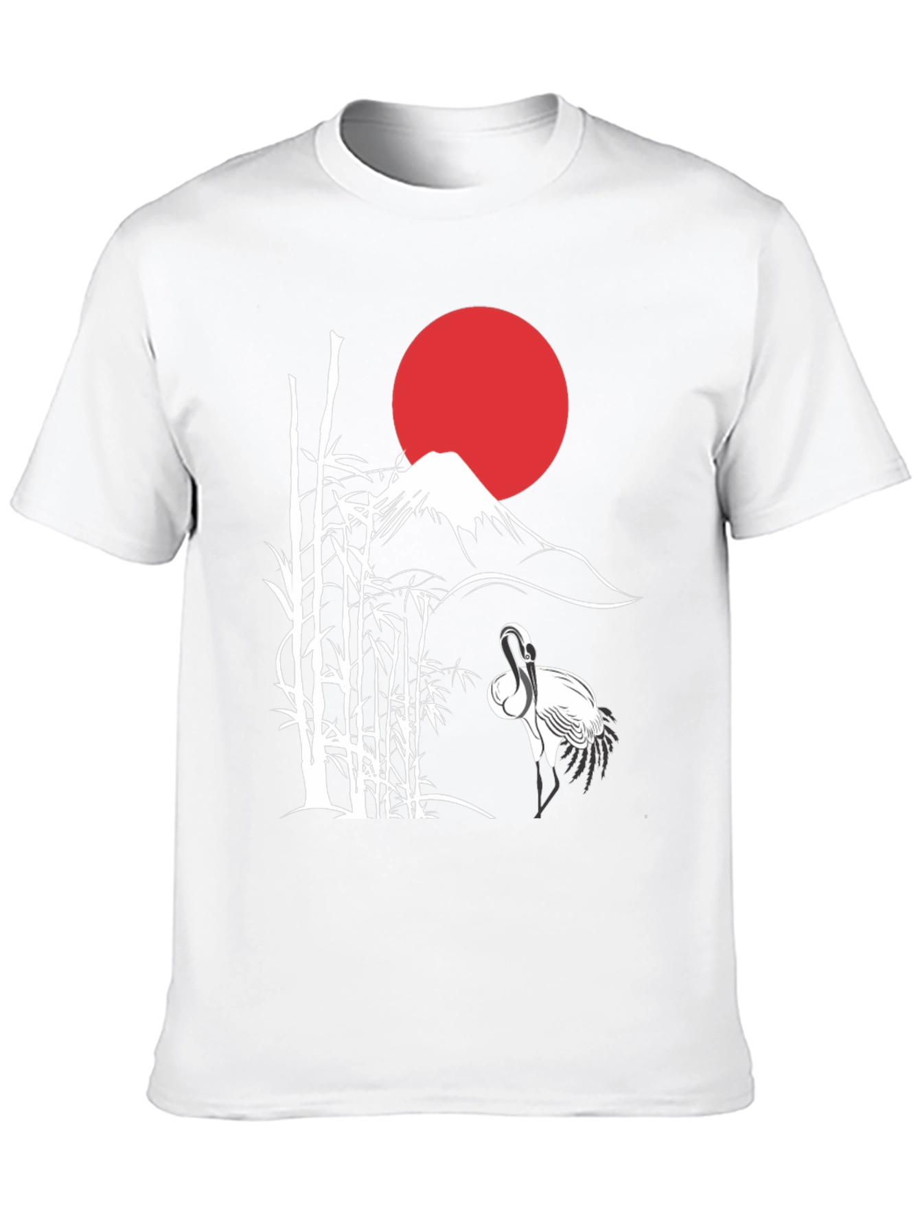 Japanese Art Crane & Mount Fuji Black T-Shirt