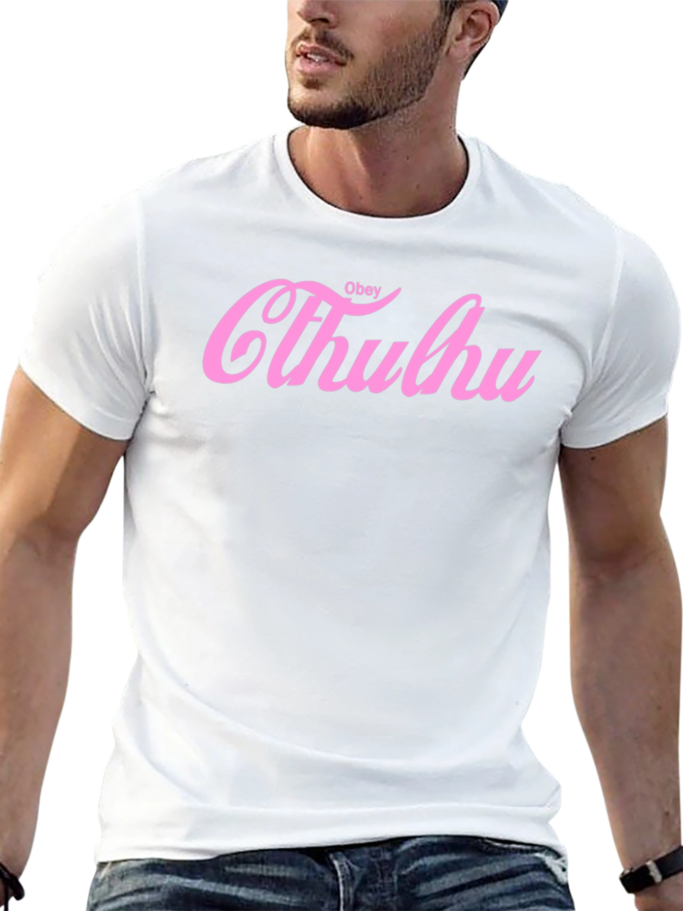 Obey Cthulhu Pink Print Black T-Shirt