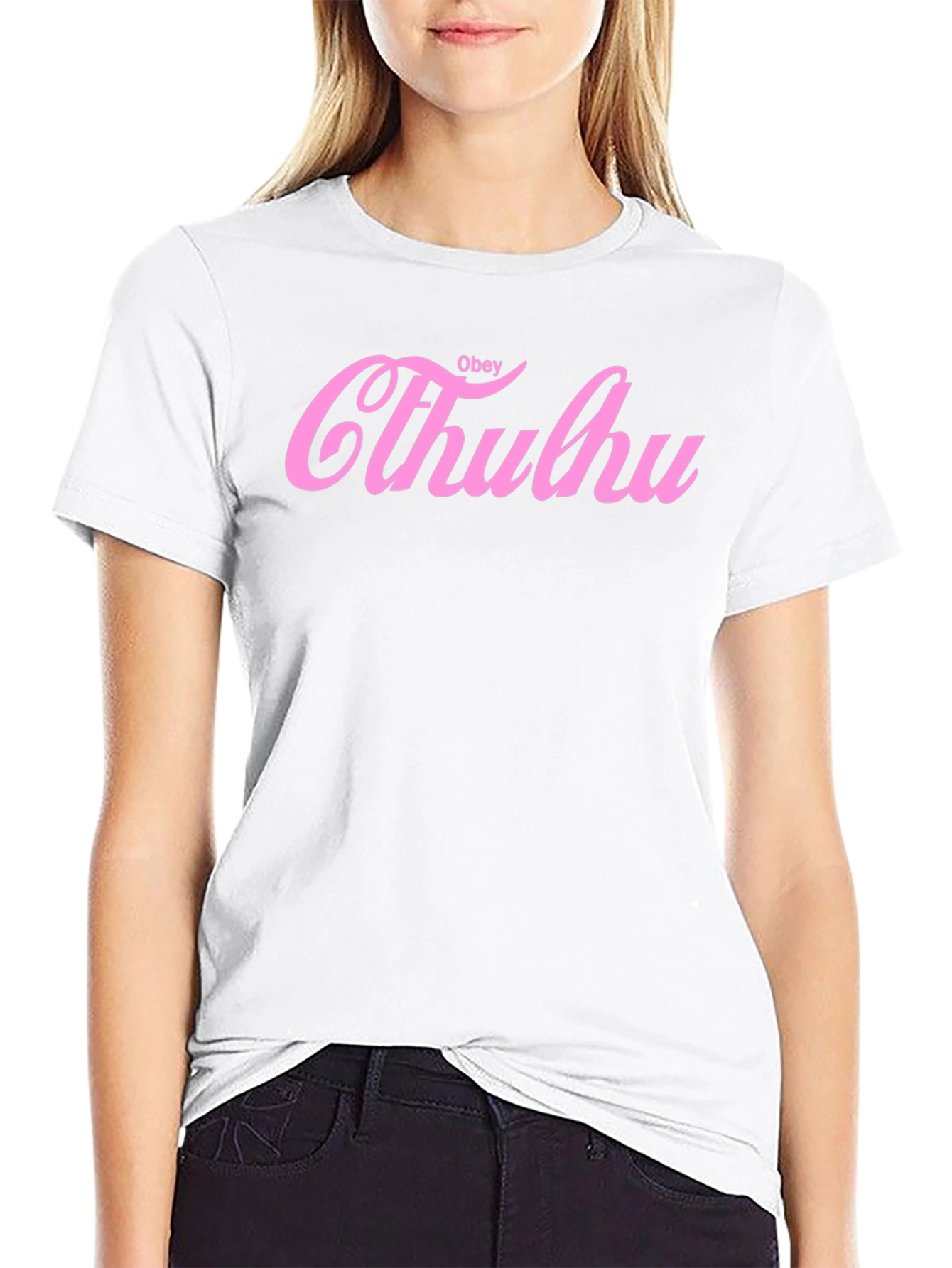 Obey Cthulhu Pink Print Black T-Shirt