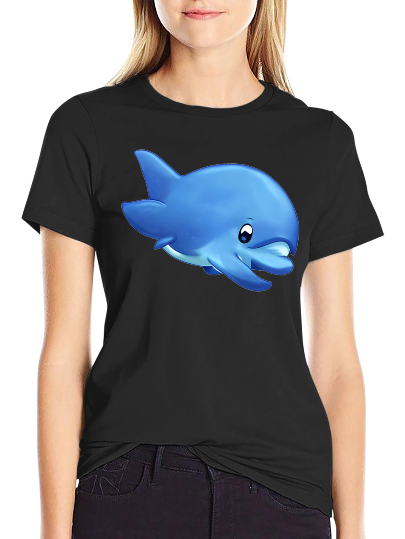 Cute Dolphin Graphic Tee - Black