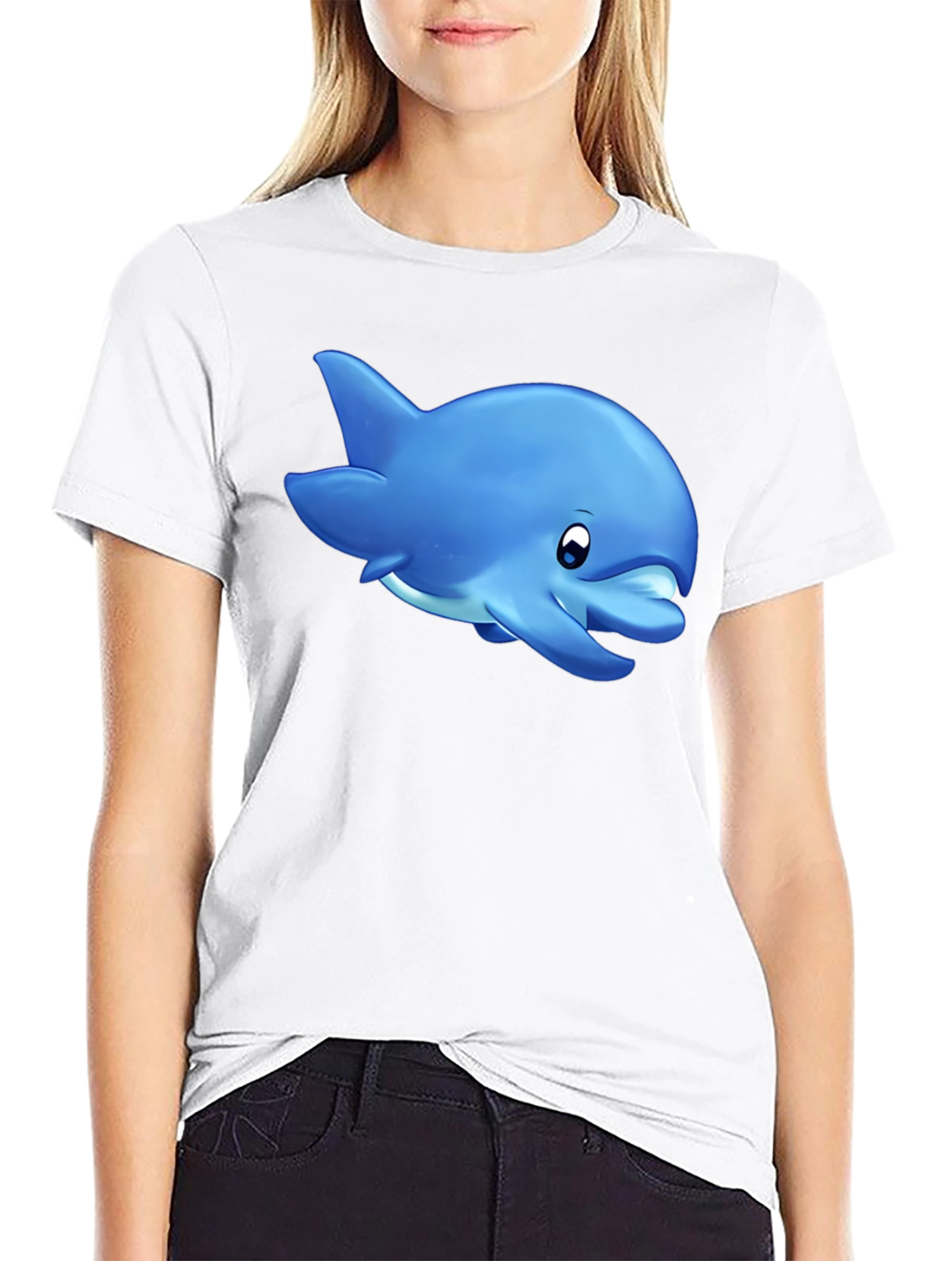 Cute Dolphin Graphic Tee - Black