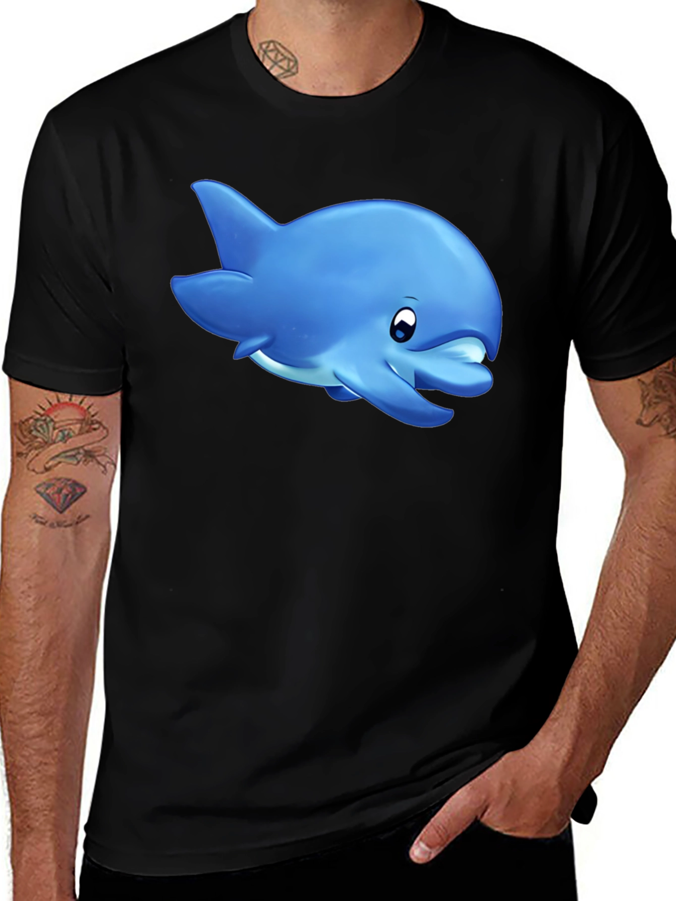 Cute Dolphin Graphic Tee - Black