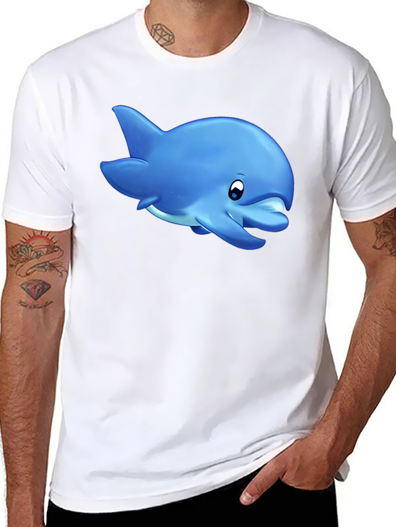 Cute Dolphin Graphic Tee - Black