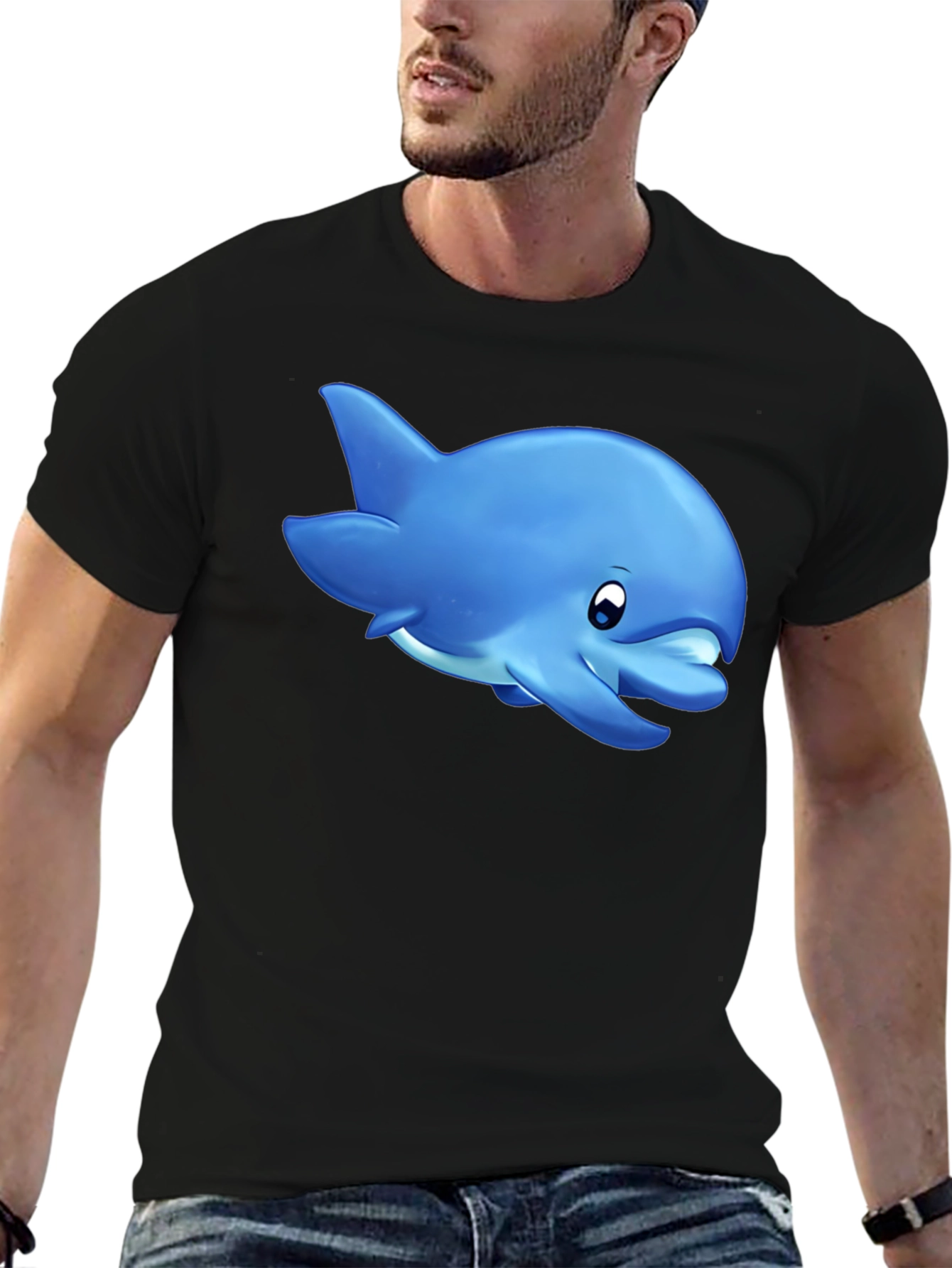 Cute Dolphin Graphic Tee - Black
