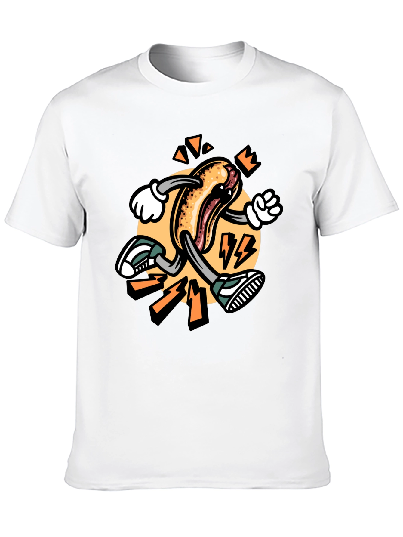 Cartoon Hotdog Running Black T-Shirt