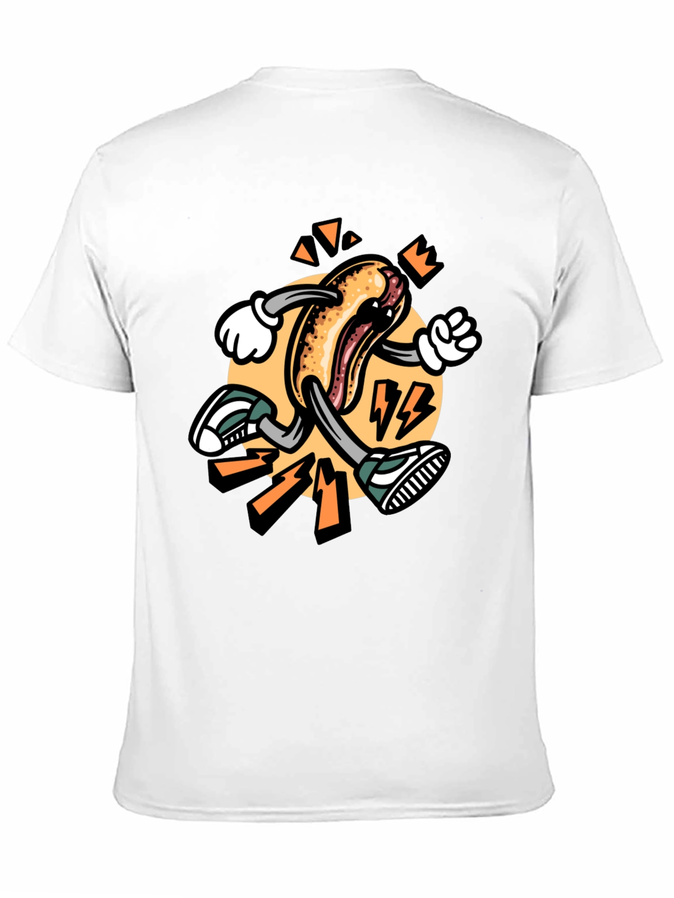 Cartoon Hotdog Running Black T-Shirt