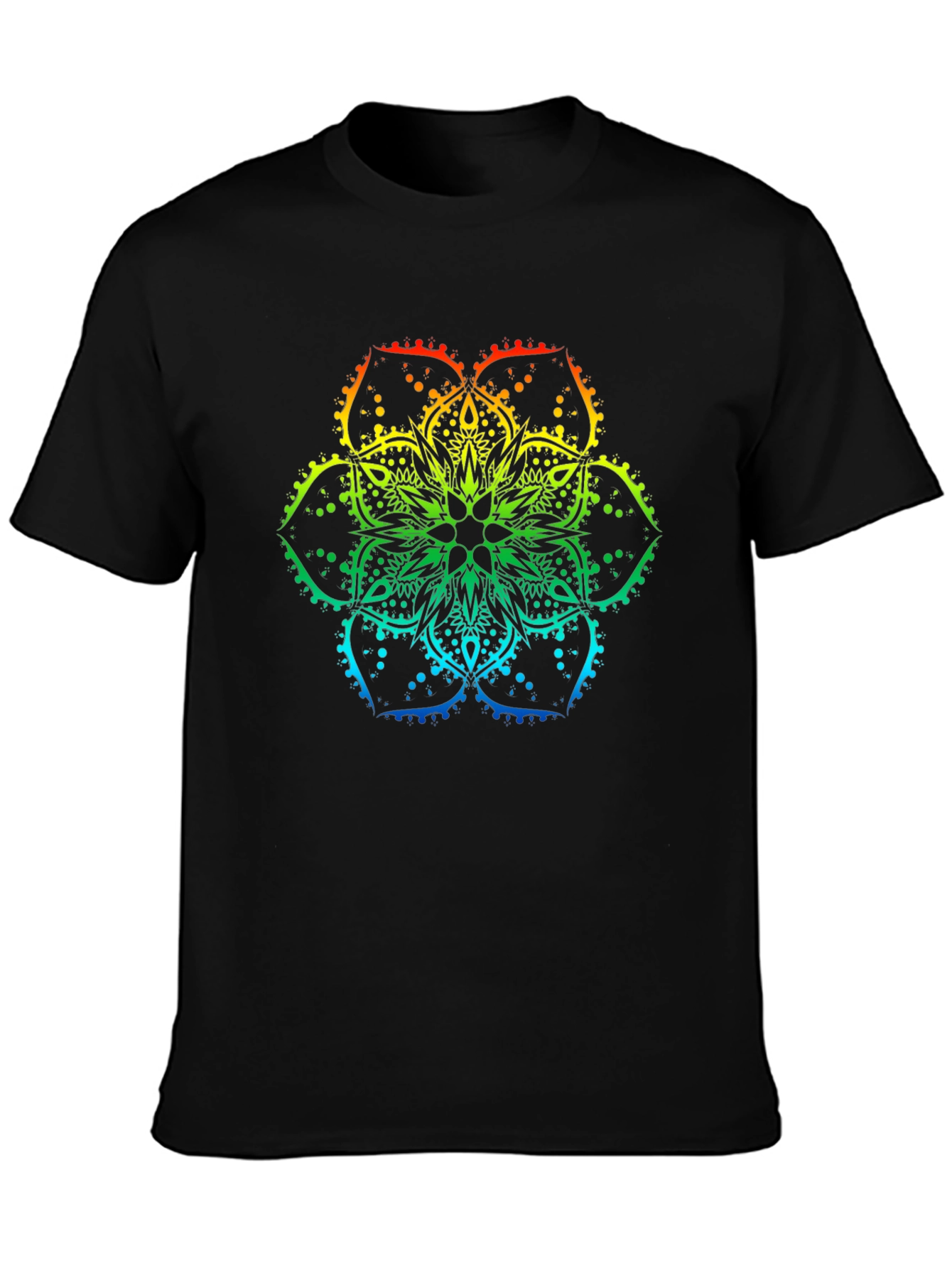 Rainbow Mandala Print Black T-Shirt